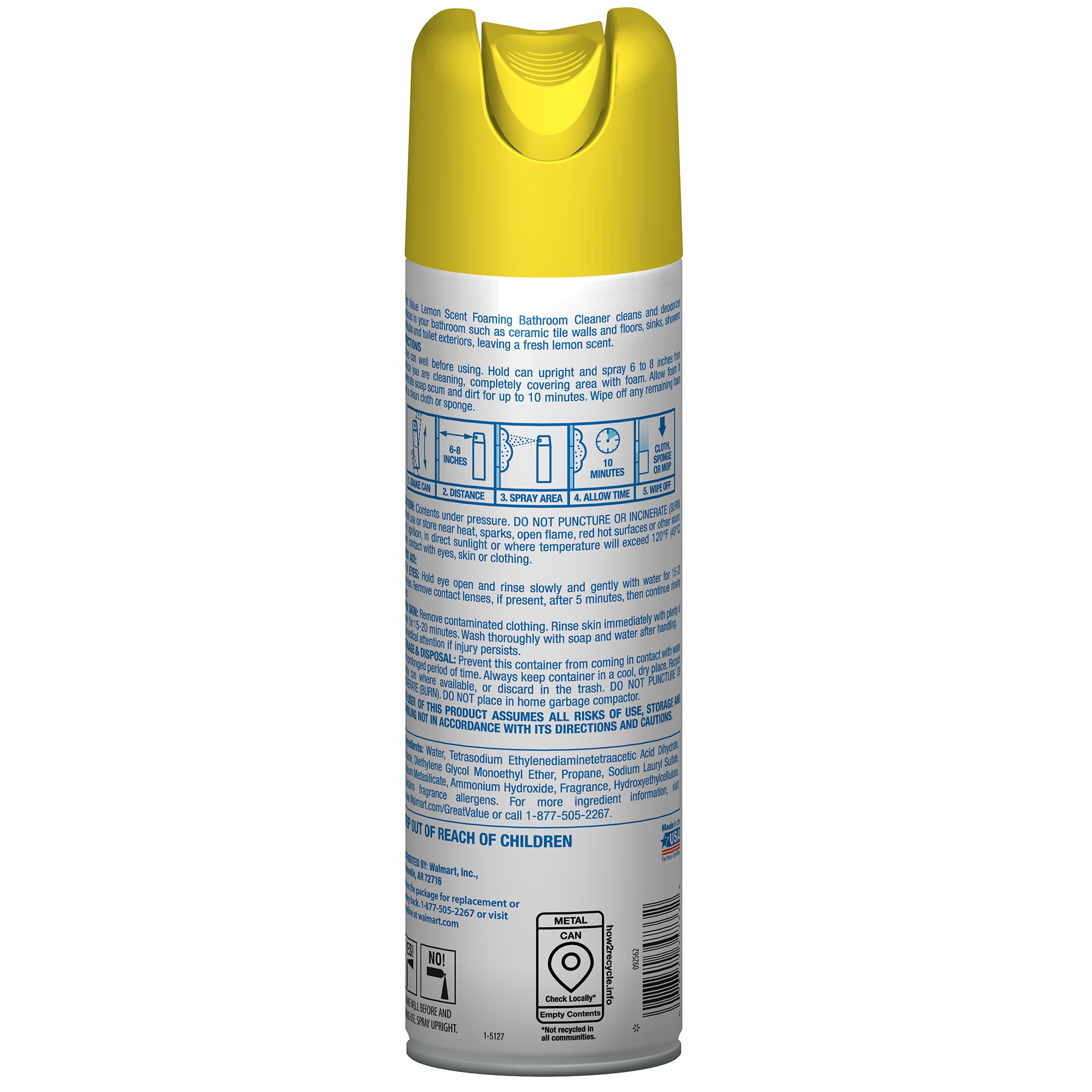 Great Value Foaming Bathroom Cleaner, Lemon Scent, Heavy-Duty Surface Scrub (22 oz) 3jpvd