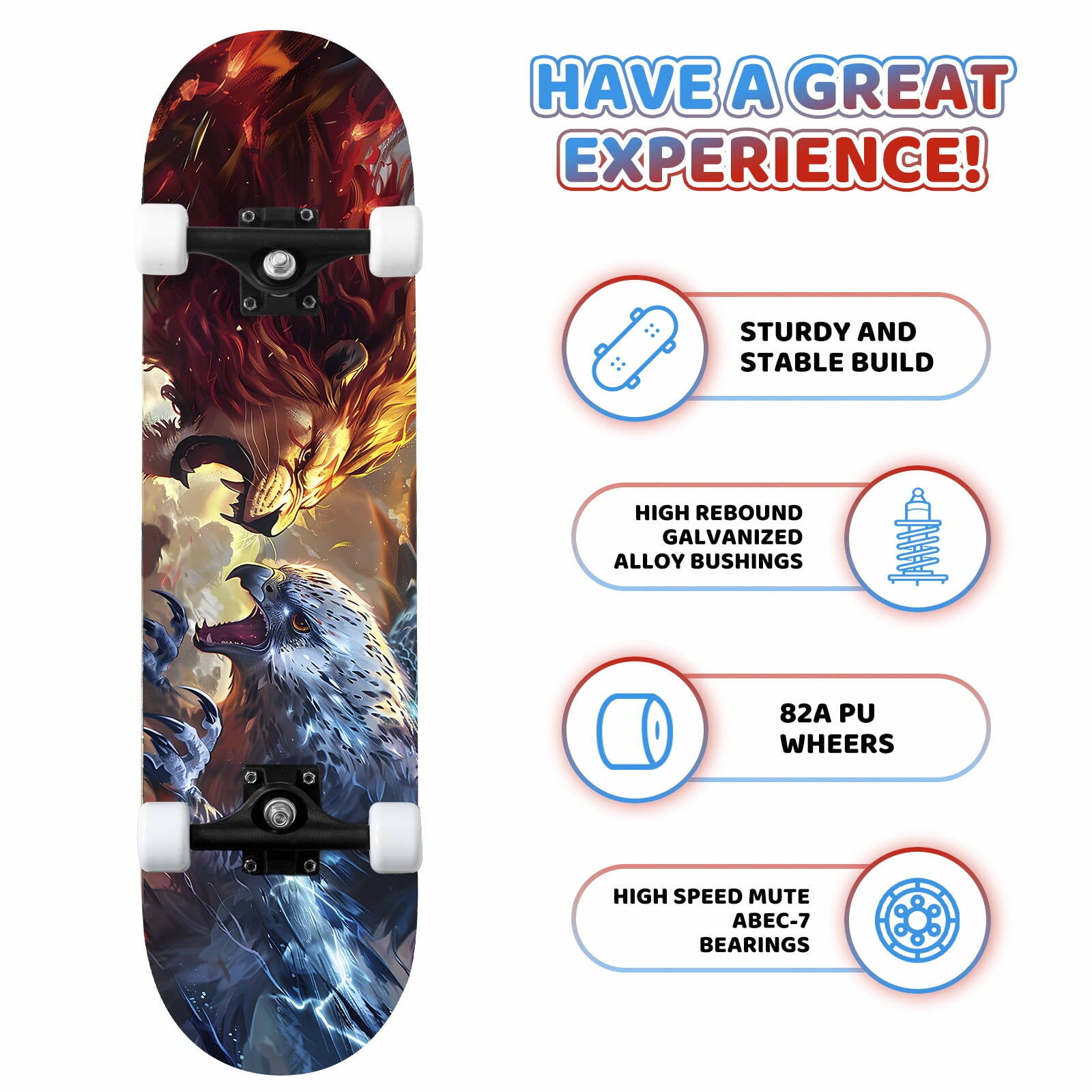 MammyGol 31 Inch Standard Skateboard (9-Layer Canadian Maple Deck, ABEC-7 Bearings, Complete Trick Board for Beginners) mljt5