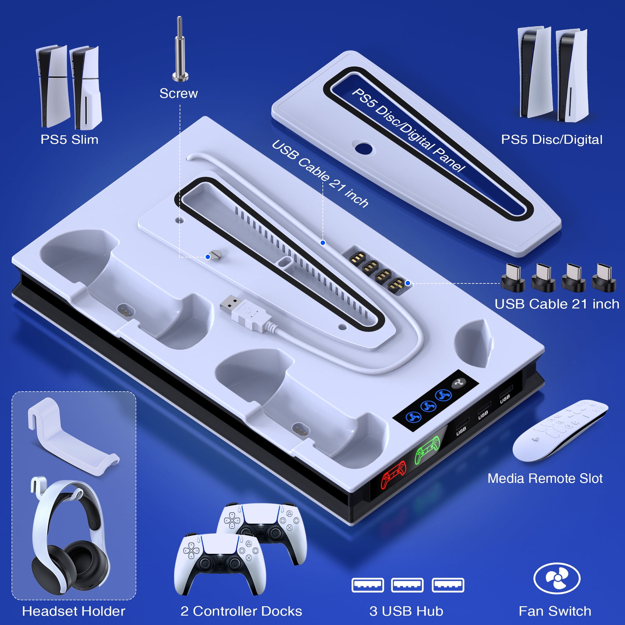 Beboncool PS5 Cooling Stand with Dual Controller Charger Station (White, 1 Pack) v0ex2