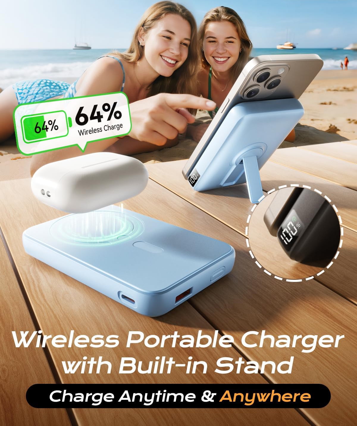 Breezio Magnetic Wireless Portable Charger 12000mAh Fast Charging Power Bank (Blue, 12000mAh) qediy