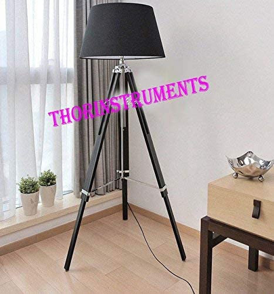 Thor Instruments Vintage Classic Tripod Floor Lamp Stand (Black Wood, 65 in) yq99r