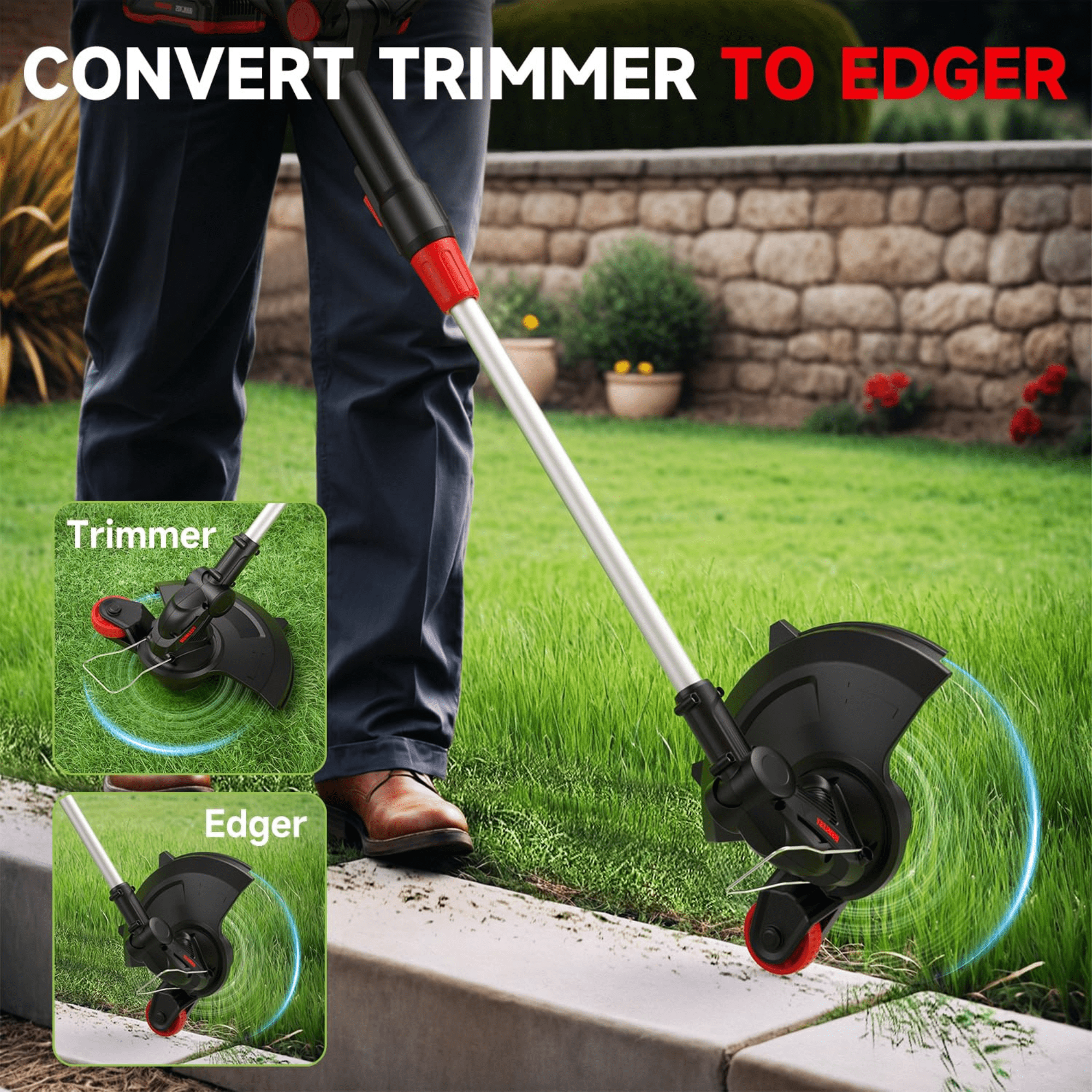 Humlest 20V Cordless String Trimmer and Edger, 2-in-1 Electric Grass Weed Eater with Auto Feed, 13 in Cutting Width (Black, 2.5Ah Battery Included) pudep