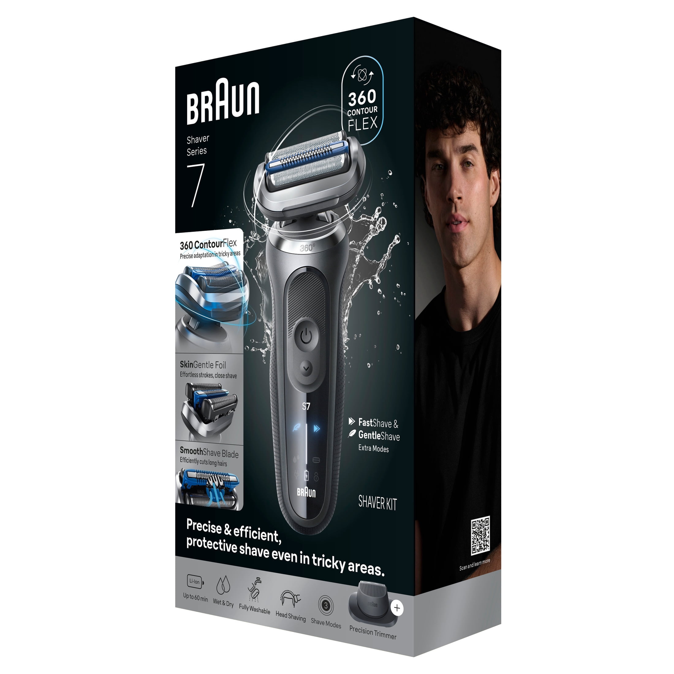 Braun Series 7 Electric Razor for Men, 360 Contour Flex Shaver with Precision Trimmer and Travel Case (Brown, 1 Count) 65wbn