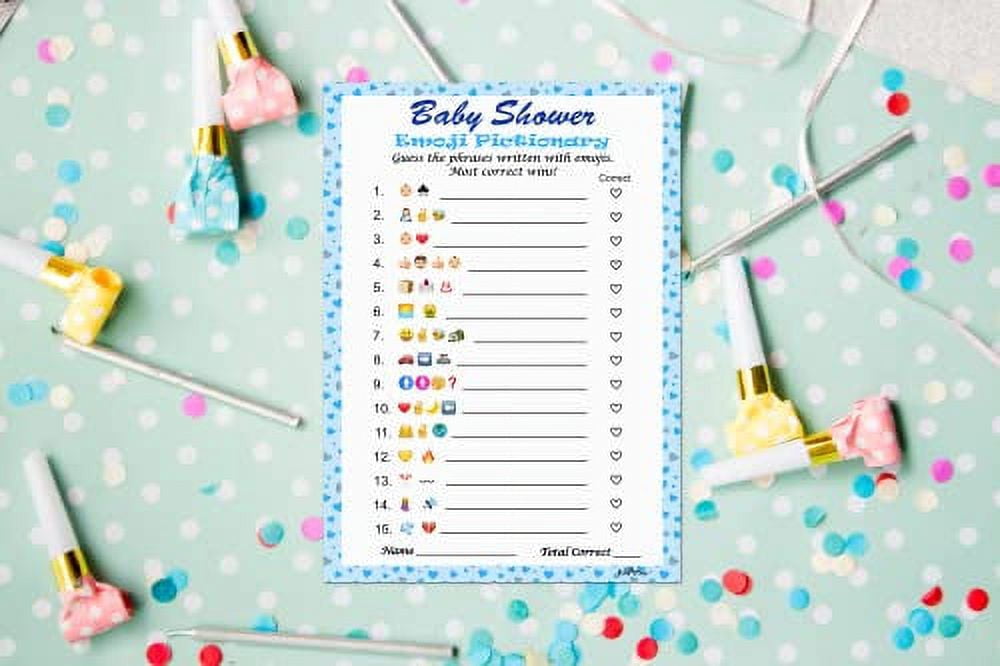 RokAPary Baby Shower Emoji Pictionary Game for Boy, Interactive Party Activity Cards (Blue, 30 Pack, 5 in x 7 in) 36zce