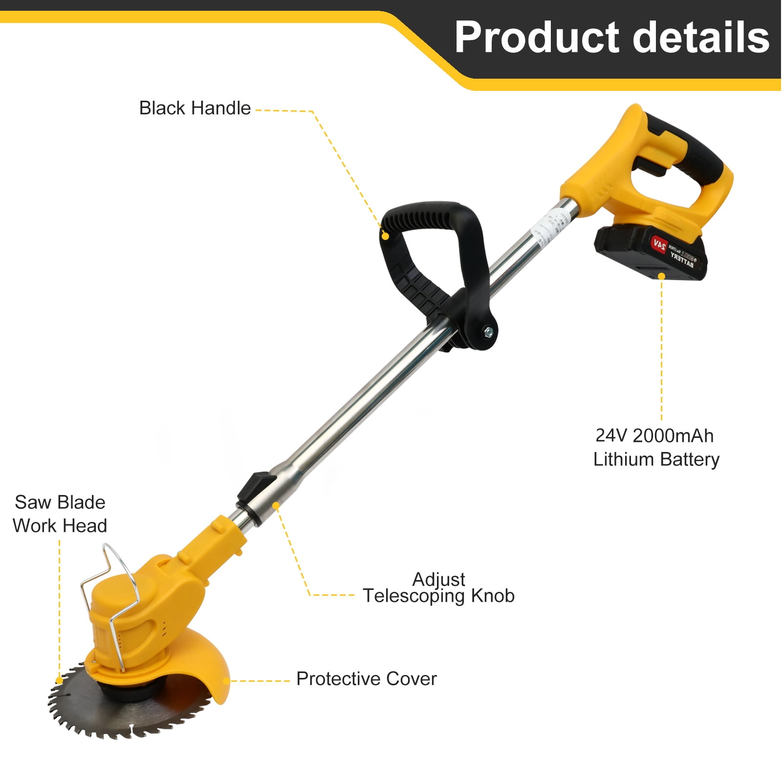 CATGOOD 24V Electric Weed Eater Grass Trimmer with Wheels (Yellow, 35-47 in) m4hjn