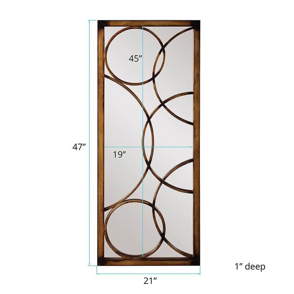 Tyler Dillion Rectangular Metal Wall Mirror with Circular Overlays (Brushed Bronze, 24 in x 36 in) zy413