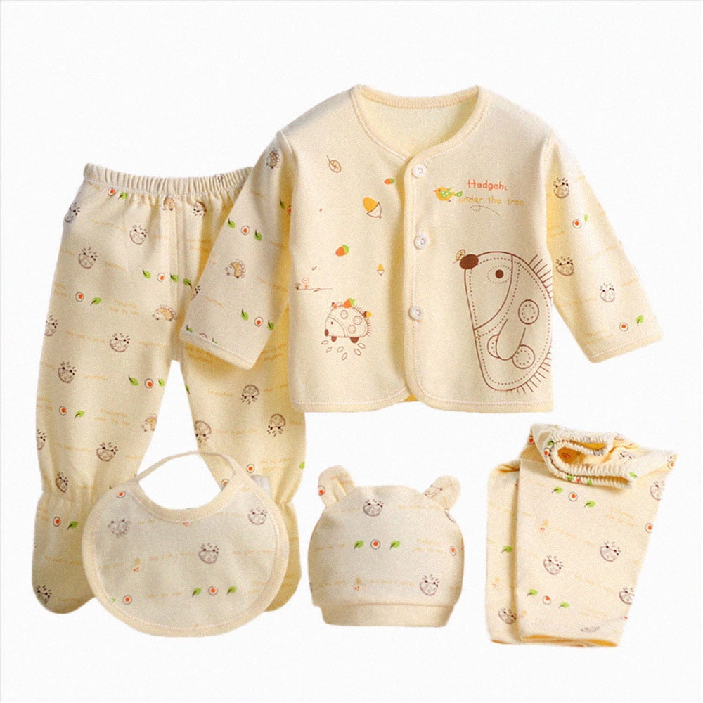 Splozh Newborn Organic Cotton 5-Piece Coming Home Outfit Set (Yellow, 0-3 Months) ylnvc