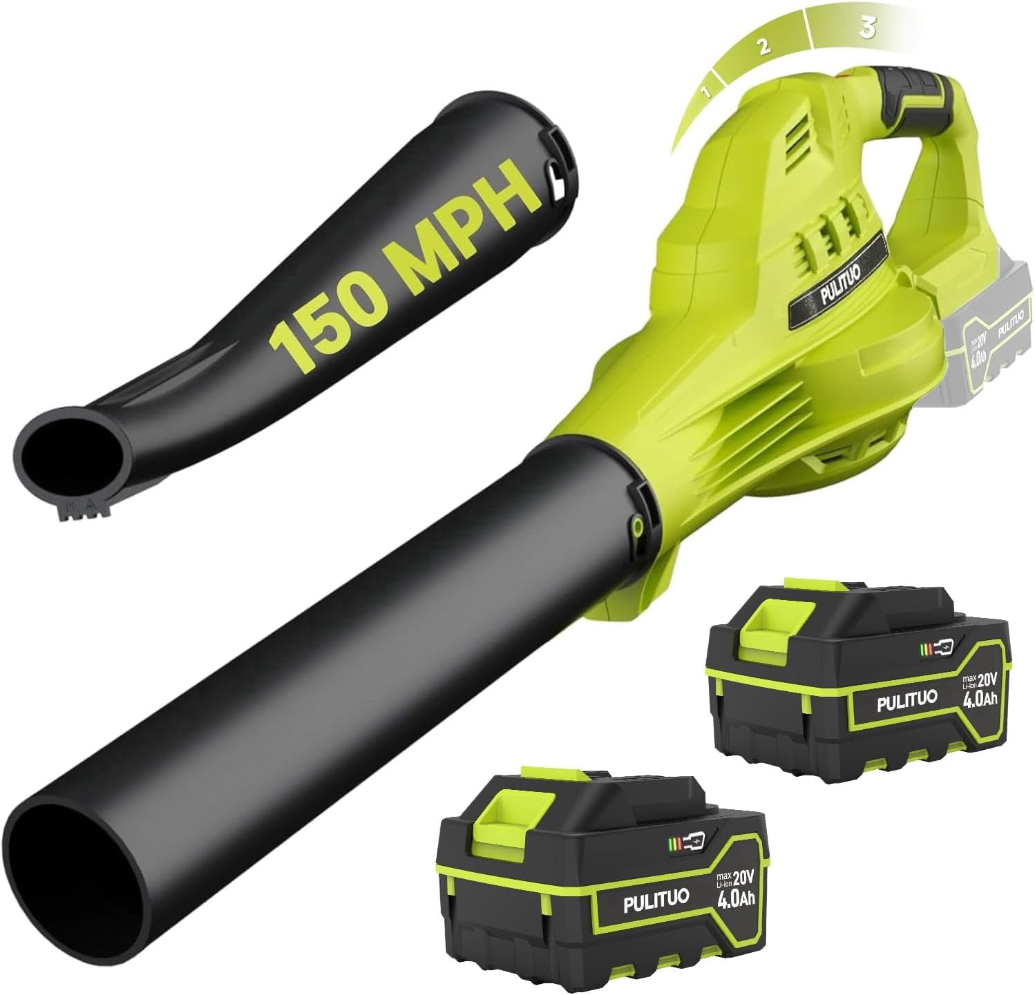 Pulituo 20V Cordless Leaf Blower, High-Velocity Electric Yard Blower with 3 Speeds, (2) 4.0Ah Batteries & Charger Included, 3.4 lb zy8wj