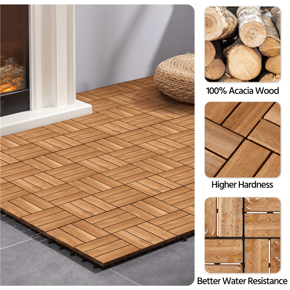 Yaheetech Interlocking Acacia Wood Deck Tiles for Patio and Garden (Brown, 27 Pack, 12.5 in x 12.5 in) p5wn7