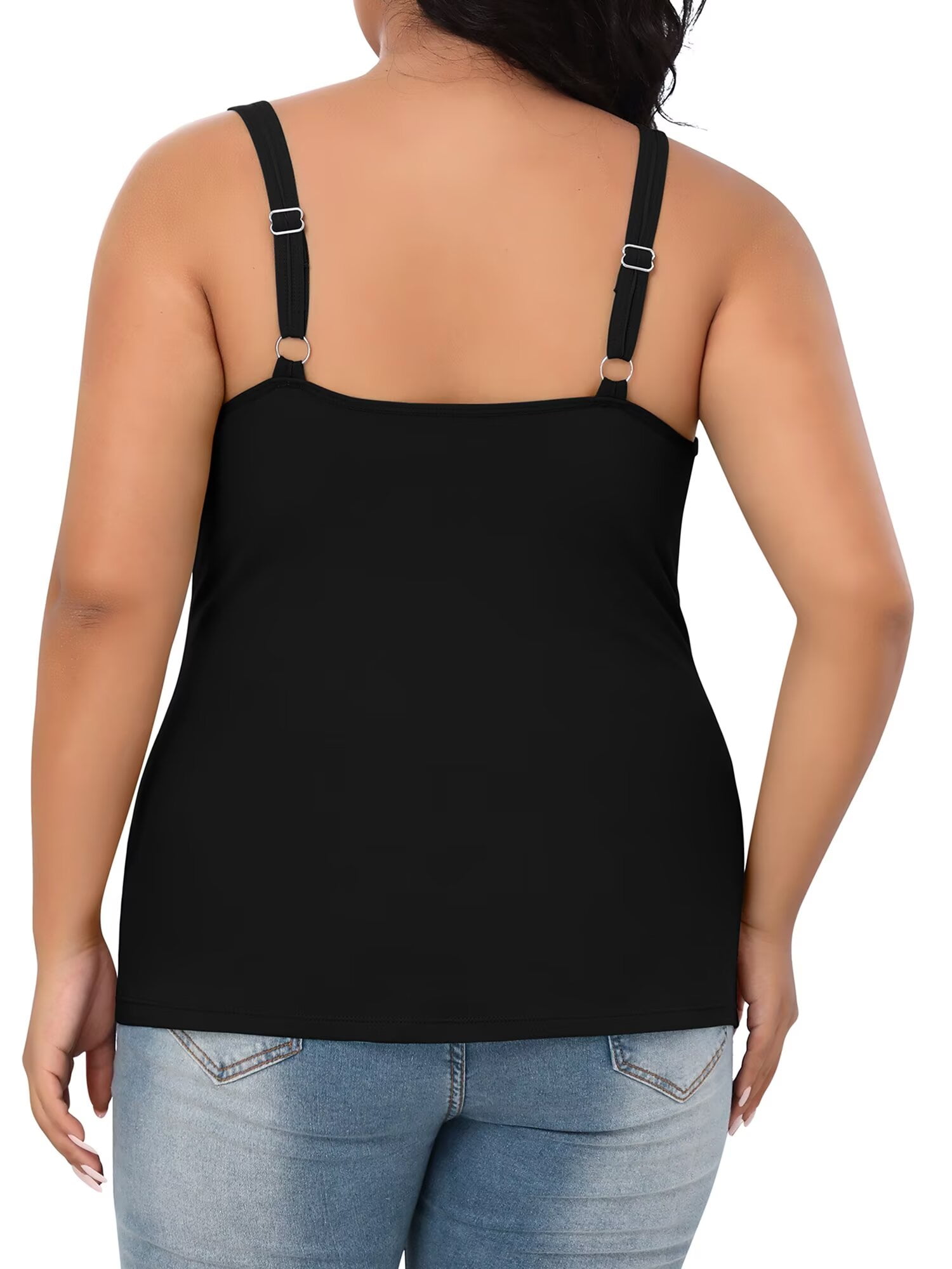 Charmo Womens Plus Size Cotton Tank Top with Shelf Bra Adjustable Strap Camisole (Black, 1X-5X) aytsm