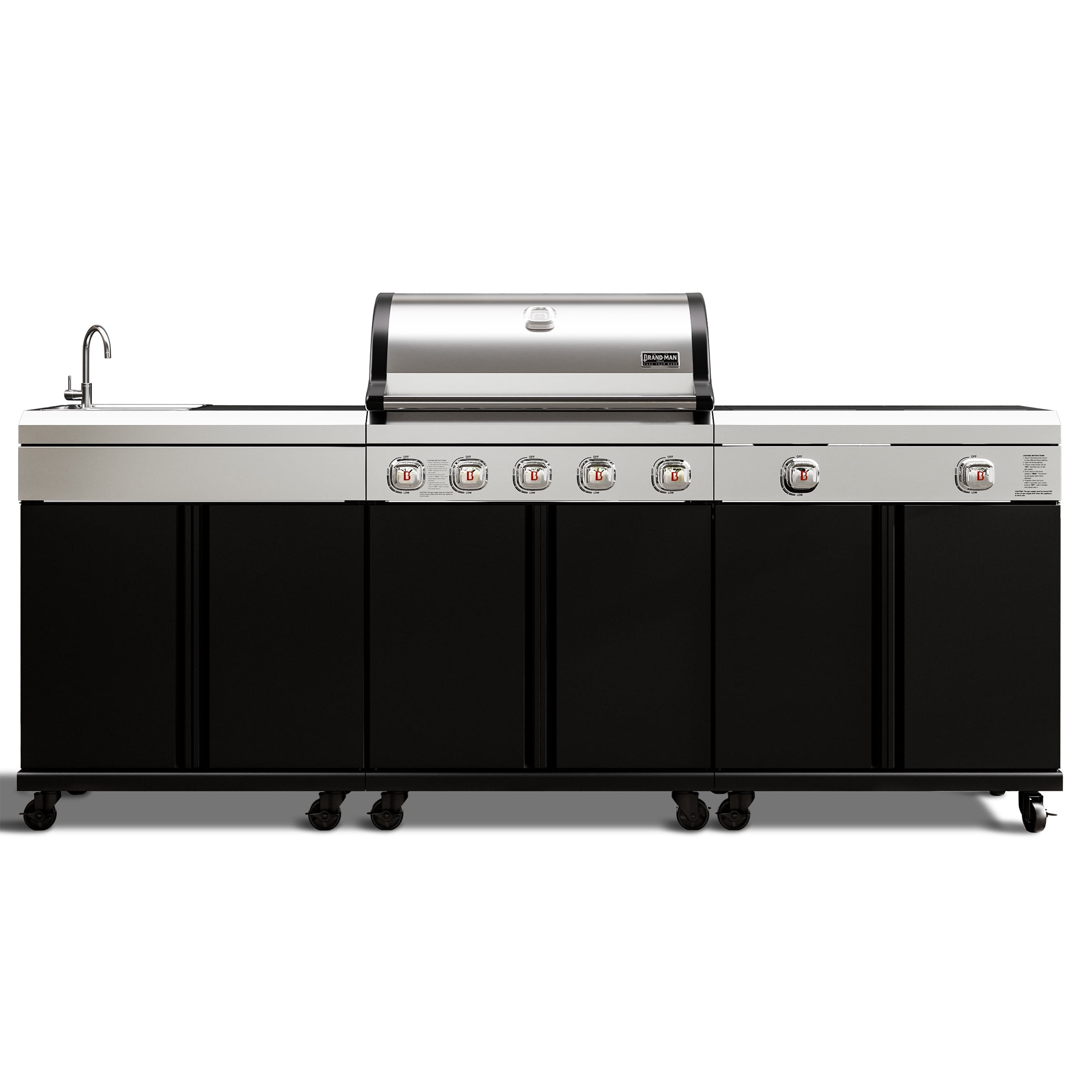 Brand-Man Outdoor Modular Island Kitchen Grill with Sink Station (Black, 90.4 in) bcge2
