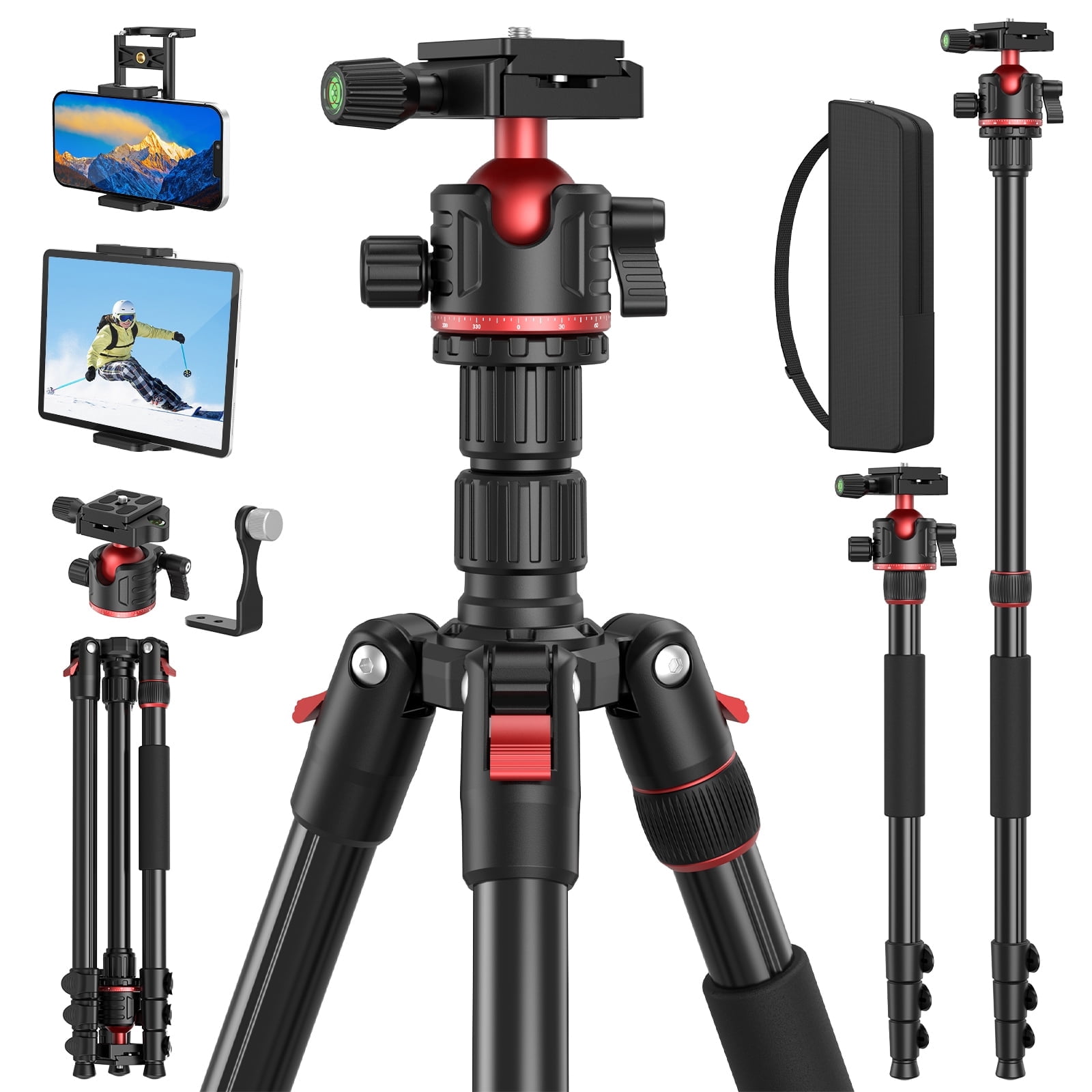 BNISE Aluminum DSLR Camera Tripod with 360° Panoramic Ball Head and Monopod Conversion (67 in) qv3z7