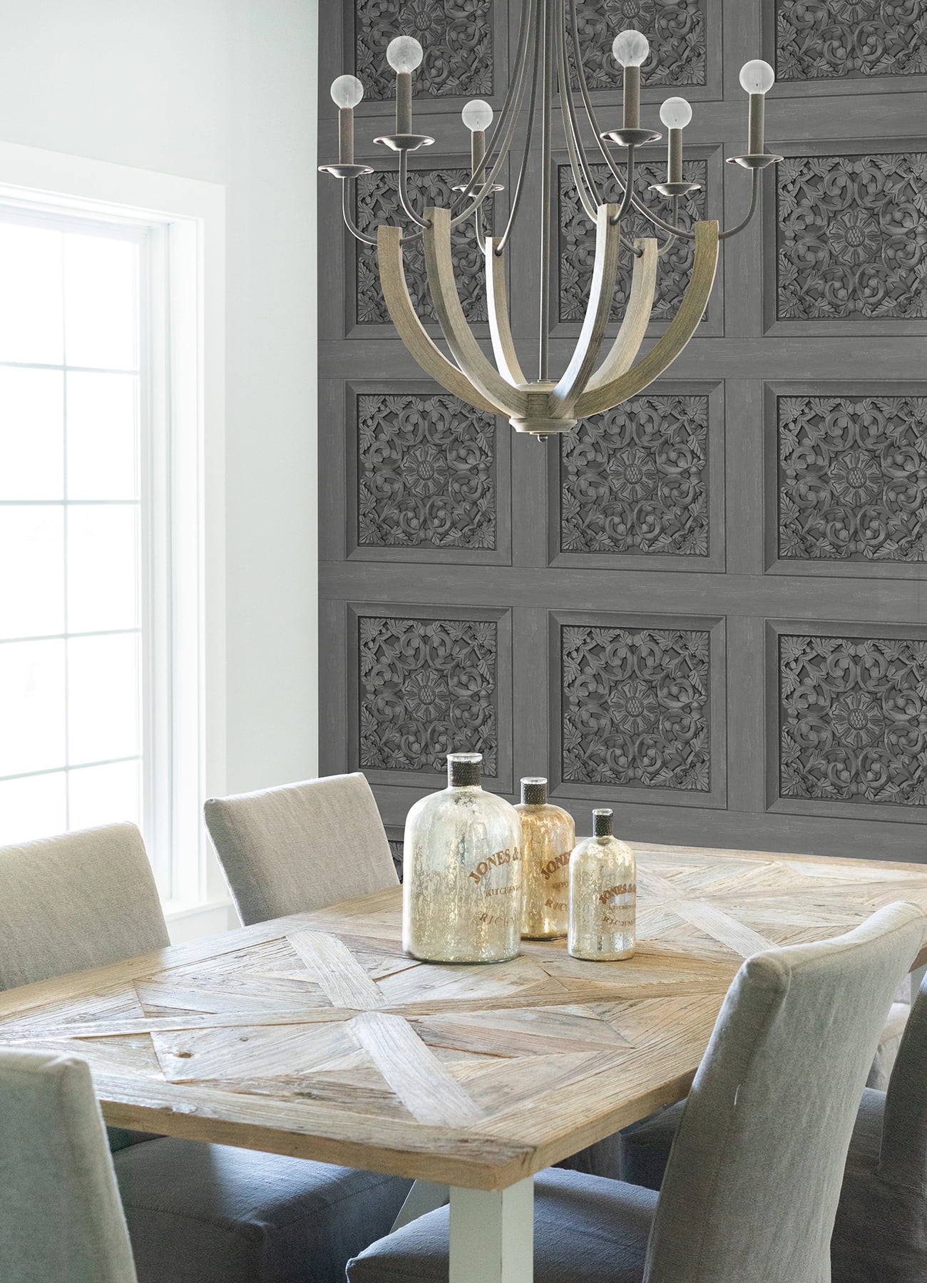 InHome Carved Floral Peel and Stick Wallpaper (Grey, 18 in x 18 ft) 52wpp
