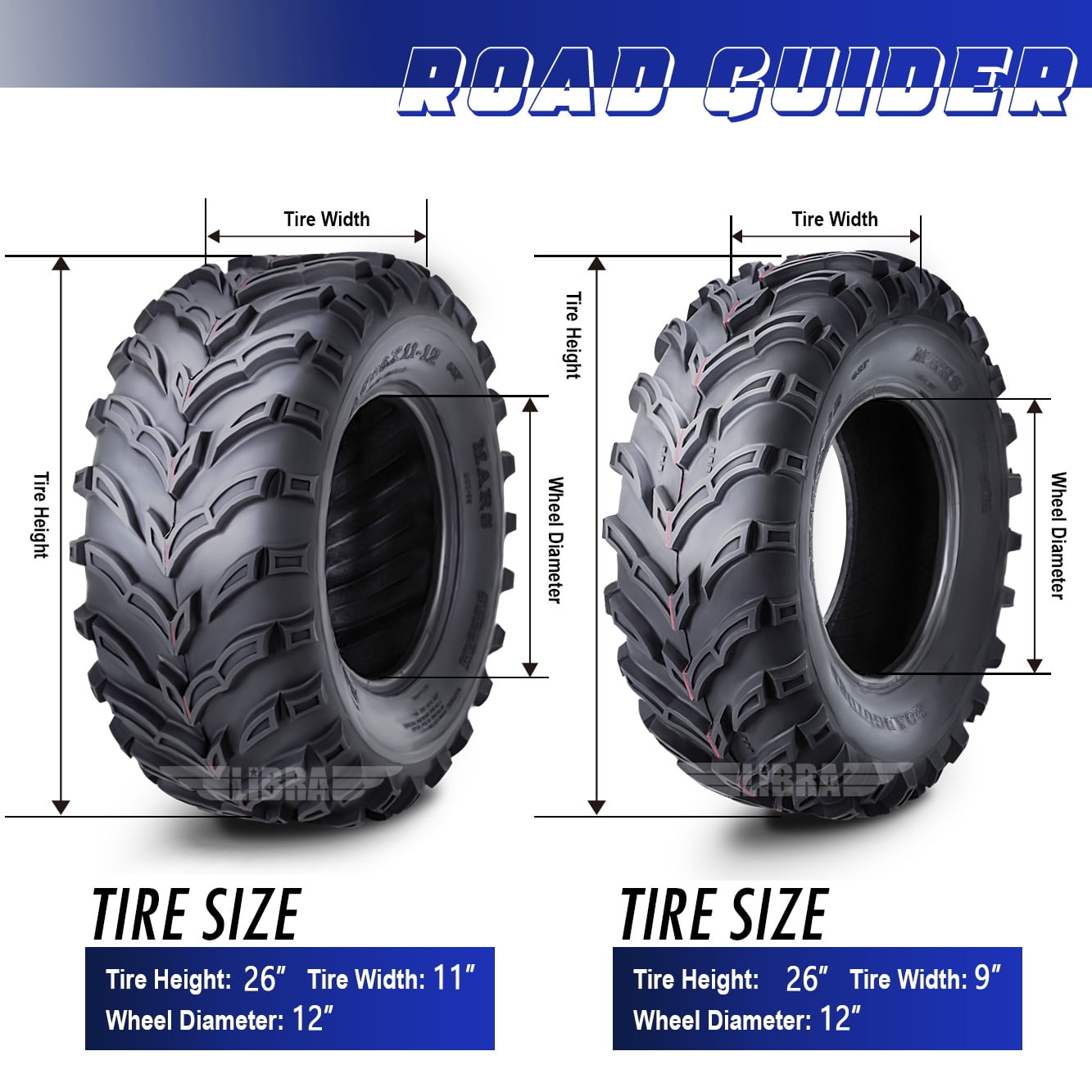 Roadguider ATV UTV Tires Set of 4 (26x9-12 Front, 26x11-12 Rear, 6-Ply Rated) 7i0mh