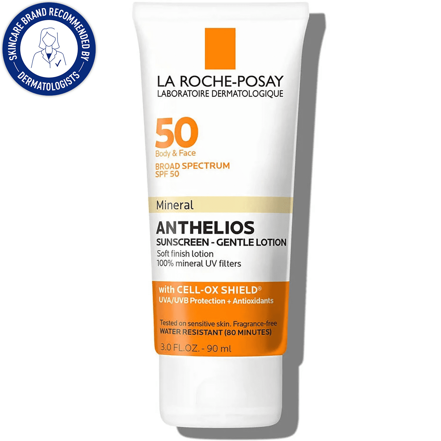 La Roche-Posay Anthelios Mineral Sunscreen SPF 50 Gentle Lotion for Face and Body (White, 3.0 fl oz) wb0ng