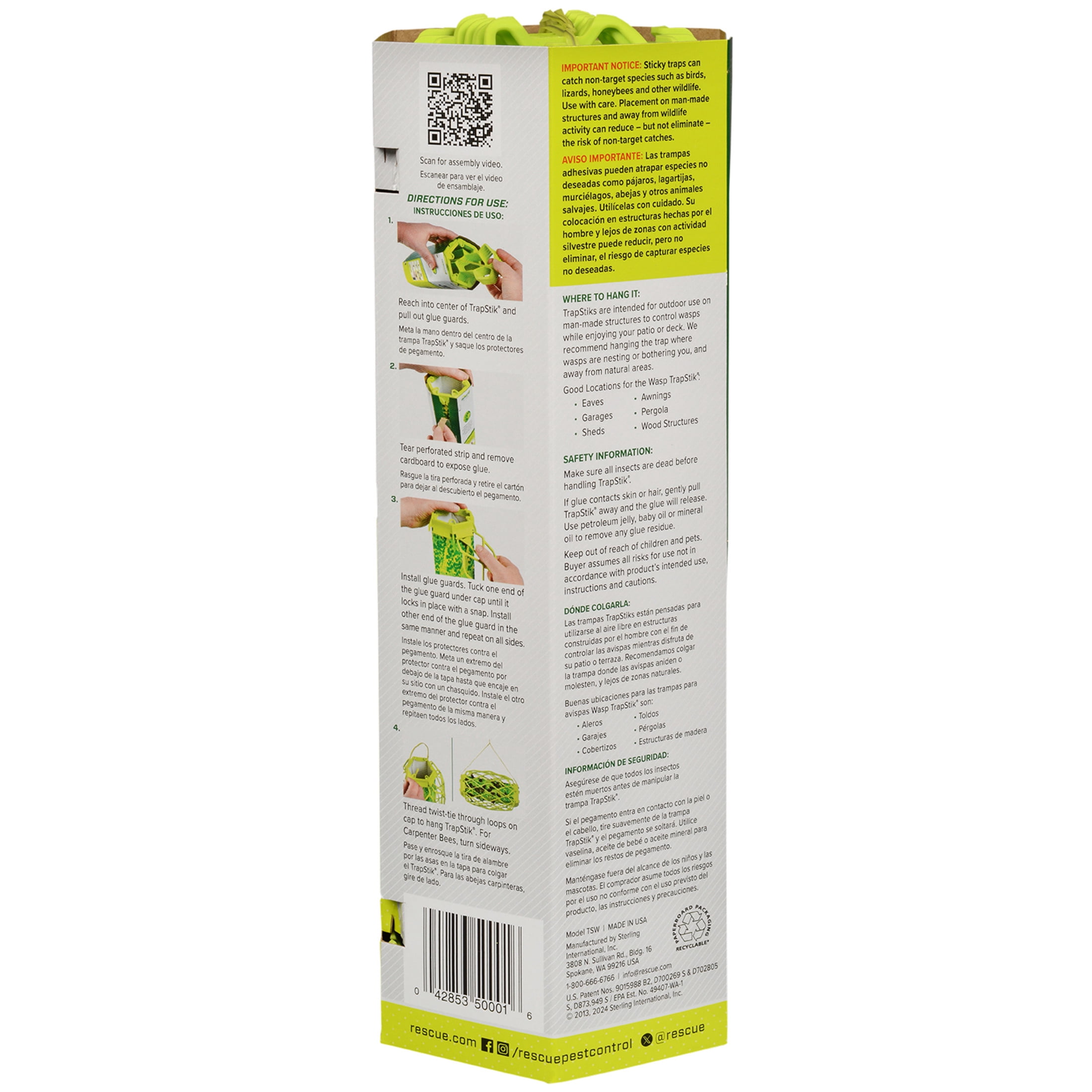 RESCUE! Outdoor Hanging TrapStik for Wasps, Mud Daubers, and Carpenter Bees (1 Pack) 3eueo