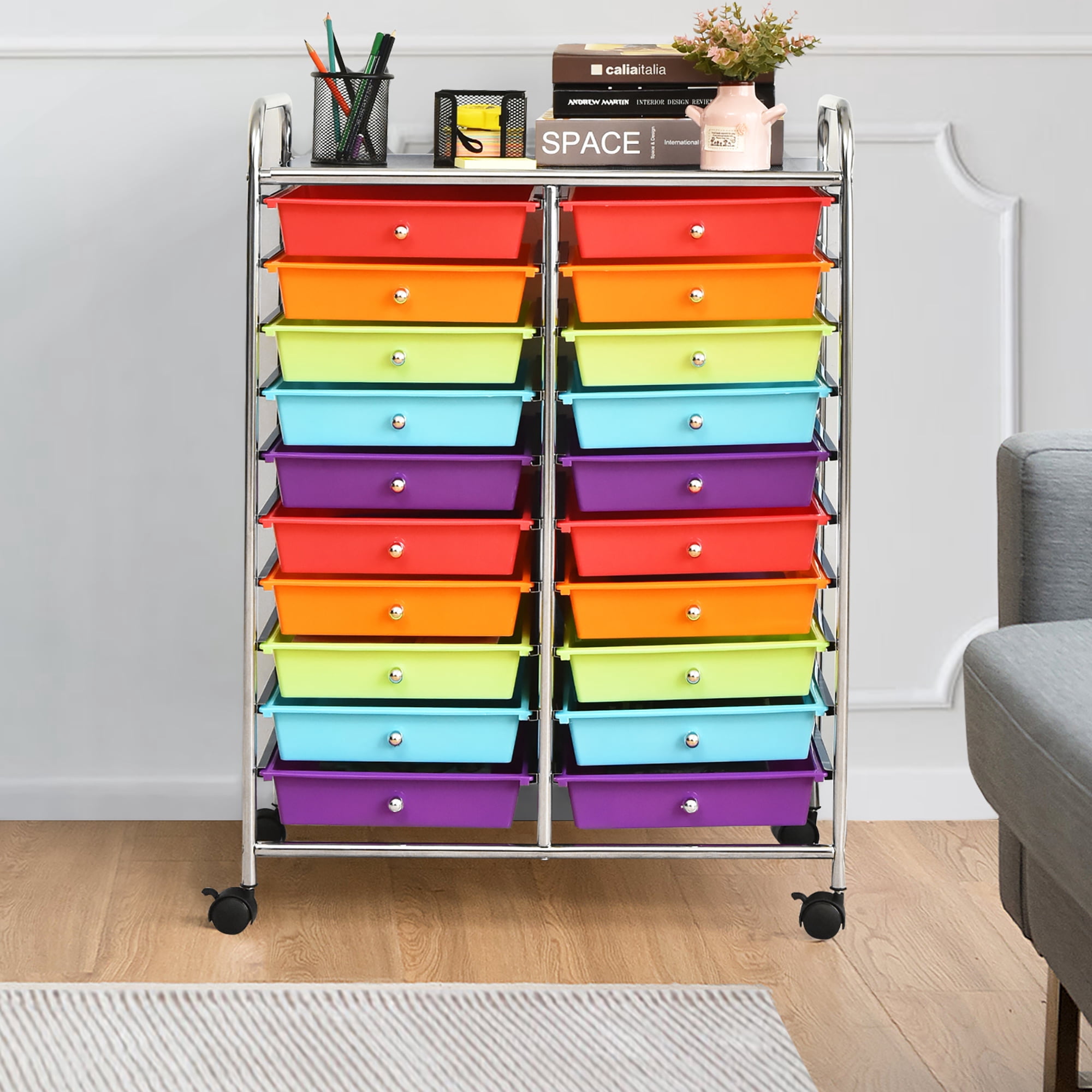 Costway 20 Drawer Rolling Storage Cart Organizer for Office Crafts and Tools (Multicolor, 20 Drawers) g1zft
