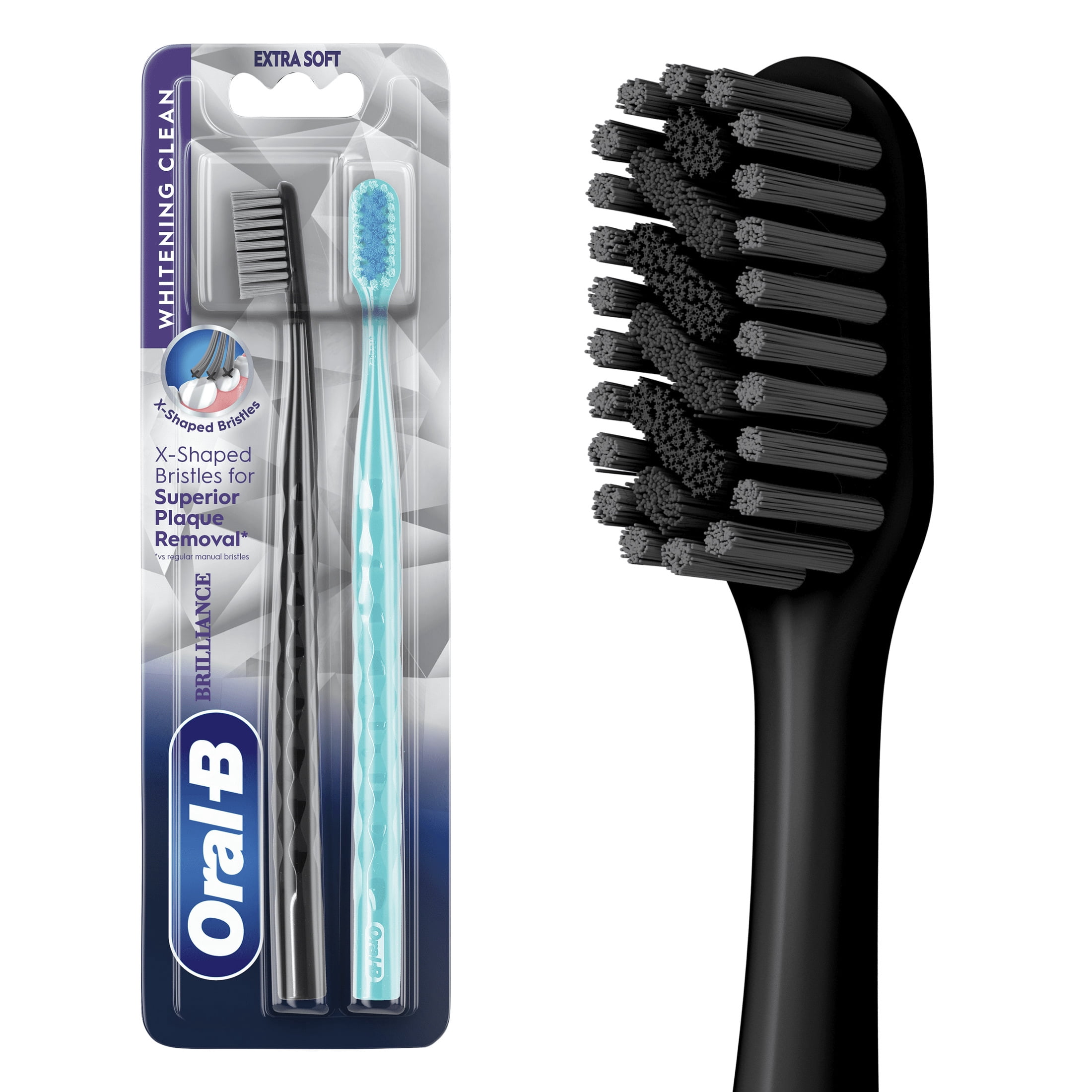 Oral-B Pro Whitening Brilliance Manual Toothbrush, Extra Soft Bristles (Black and Teal, 2 Count) zijf6
