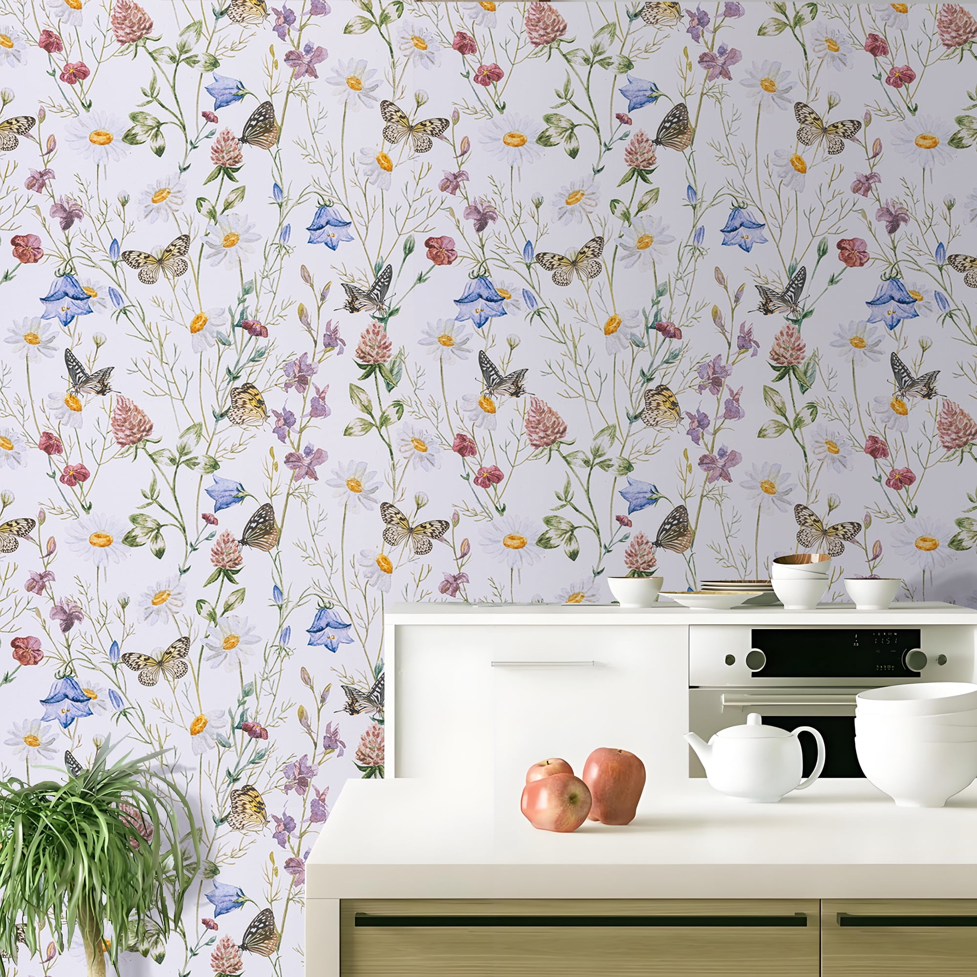Abyssaly Floral Peel and Stick Wallpaper, Self-Adhesive Removable Vinyl Wall Decor for Home (White, 17.3 in x 393.7 in) kvbsw