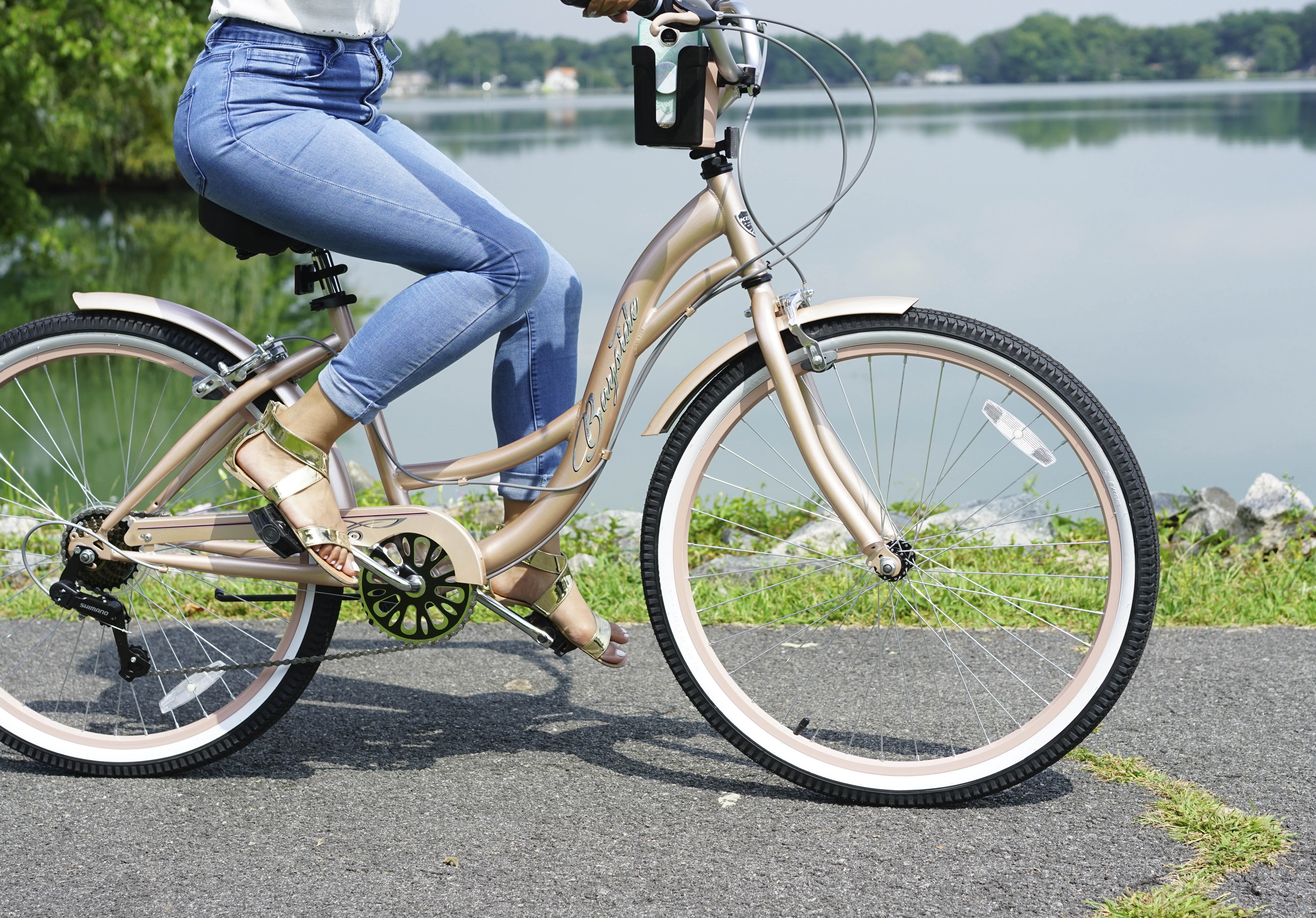 Kent Bayside Cruiser Bicycle, 7-Speed Step-Through Frame, Adult Unisex (Rose Gold, 26 in) 5rz9n