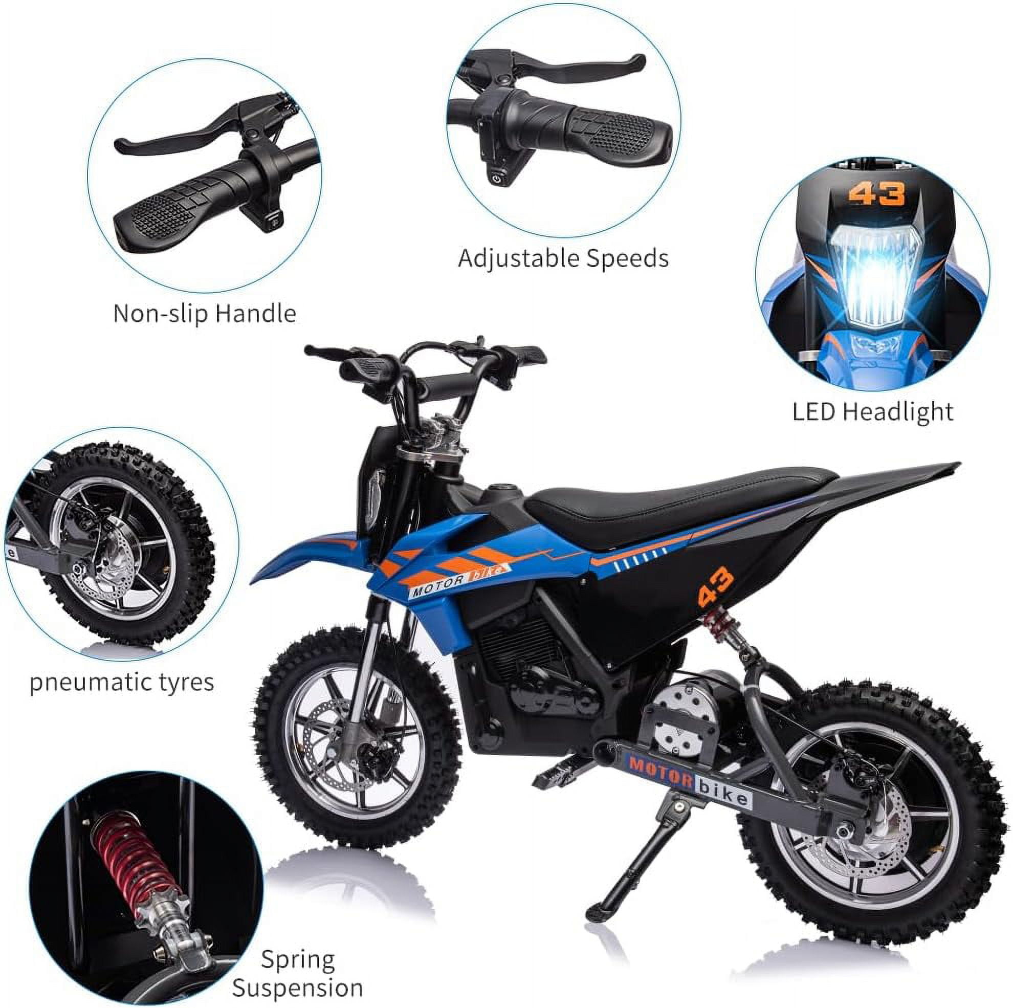 Jojoka Electric Dirt Bike for Kids, 500W Motor Off-Road Motorcycle with LED Headlight and Leather Seat (Blue, 175 lb Max Load) 052b8