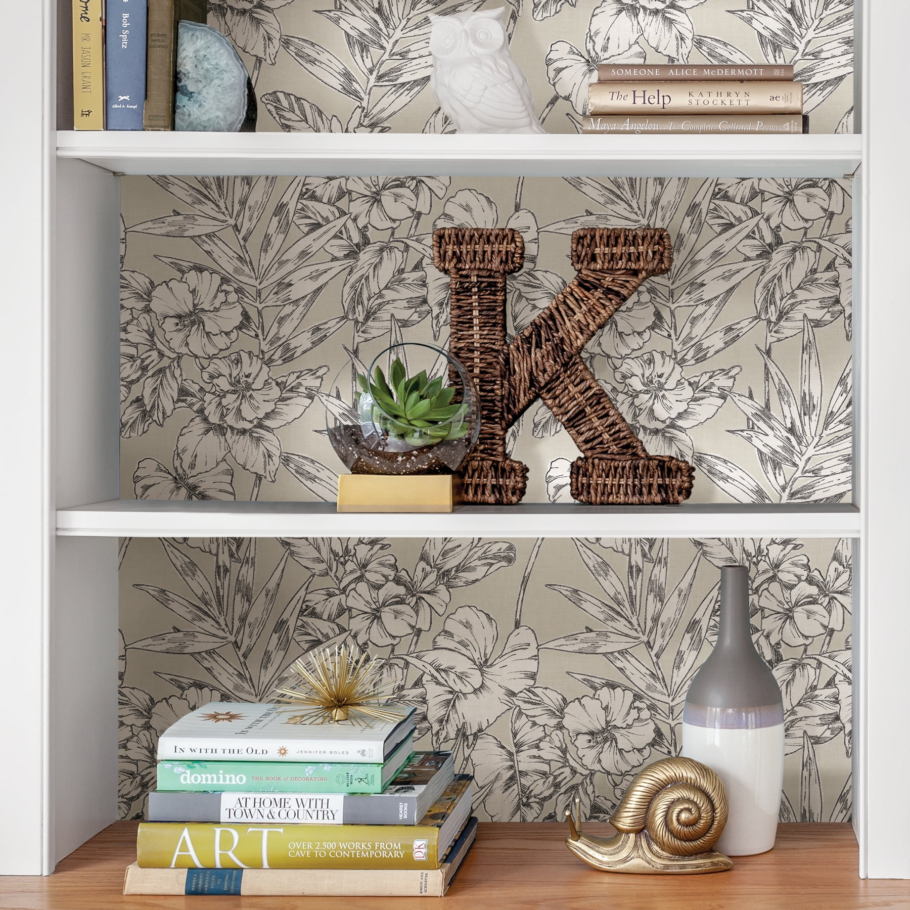 NuWallpaper Cayman Peel and Stick Wallpaper, Tropical Botanical Wall Decor (Grey, 216-in x 20.5-in) 3stah