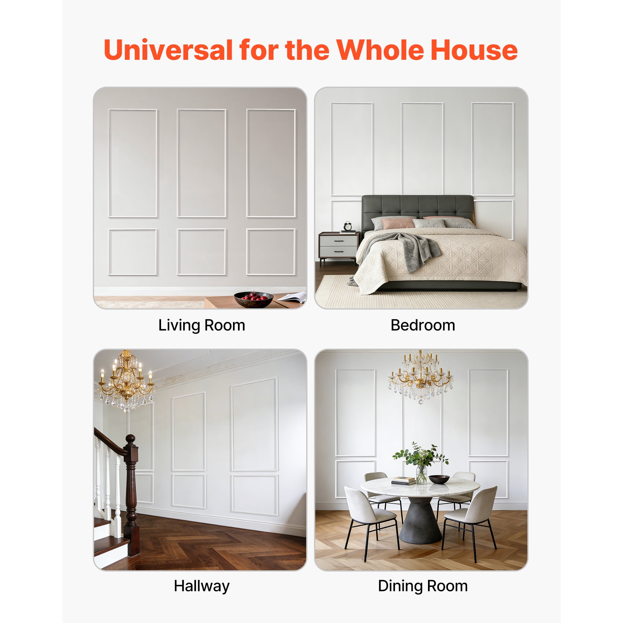 KFFKFF Wall Molding Wainscoting Panels Kit, Paintable Interior Trim for Accent Walls (White, 3 Pack) dc491