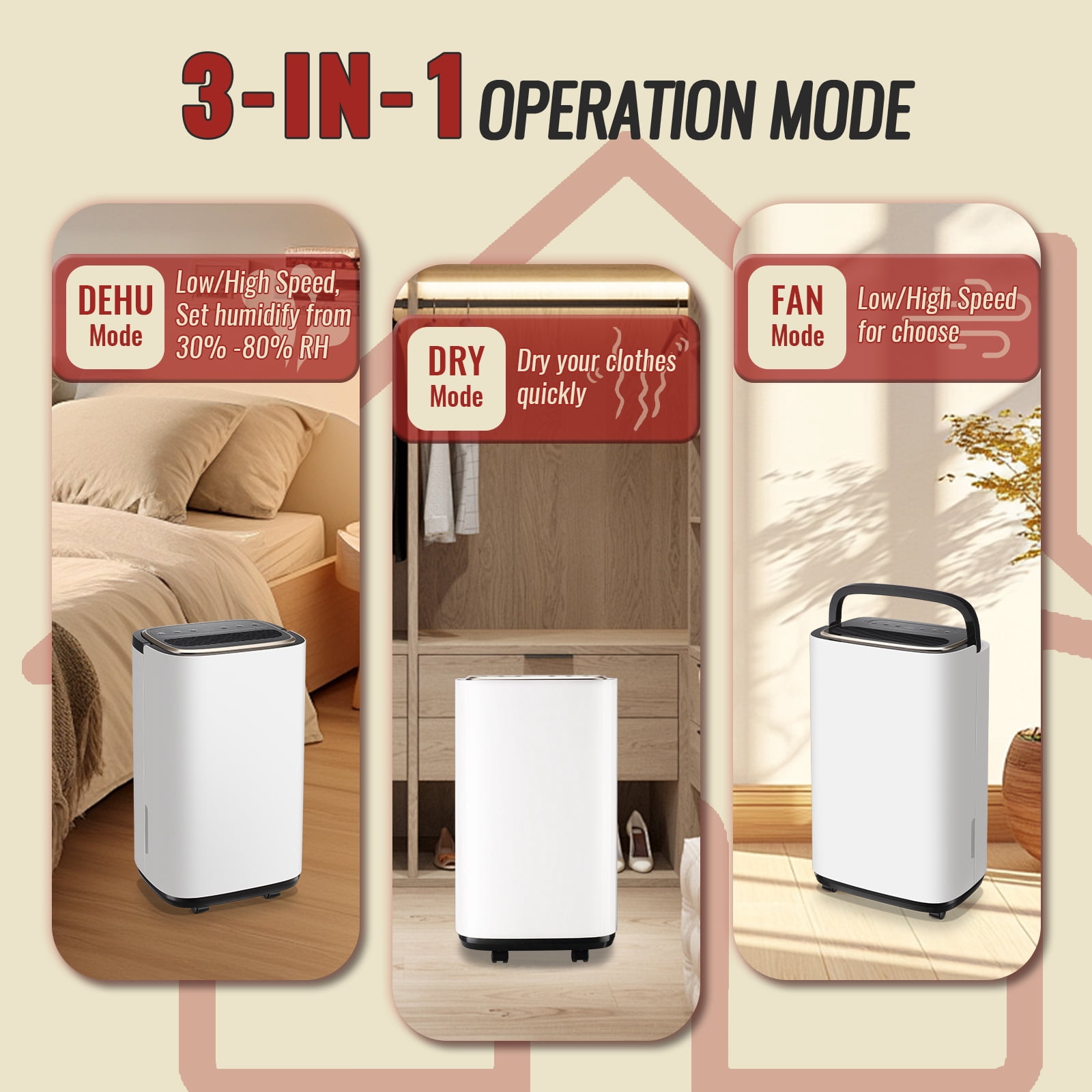 WANAI 30 Pint Dehumidifier for Large Spaces (White, 0.58 gal) hwav5