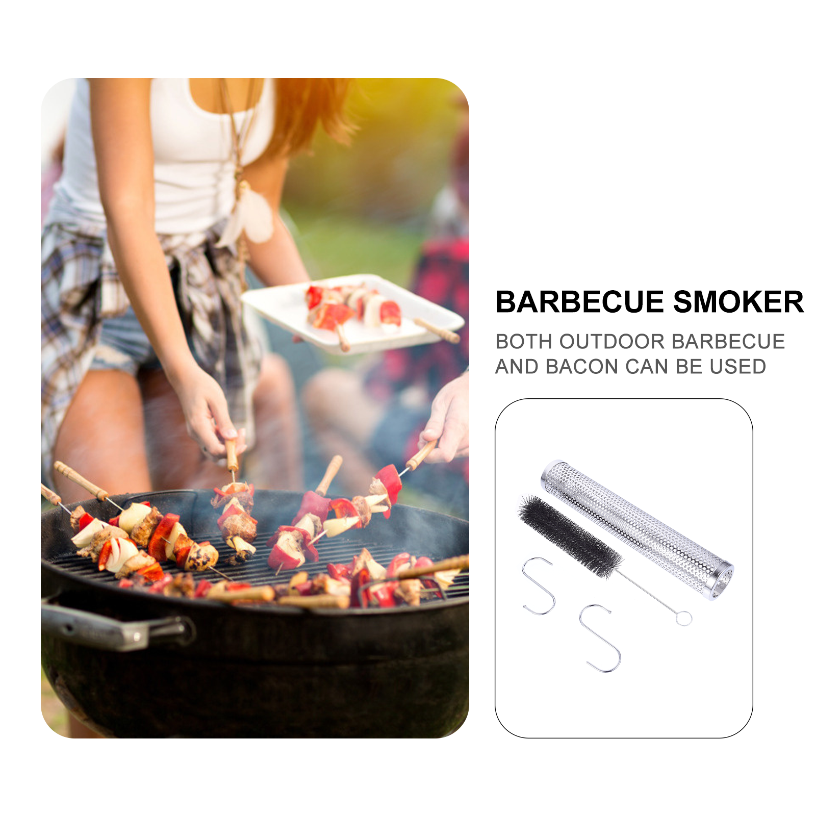 Generic Barbecue Smoker Stainless Steel Grill Accessory (Silver, 12 in) womhd