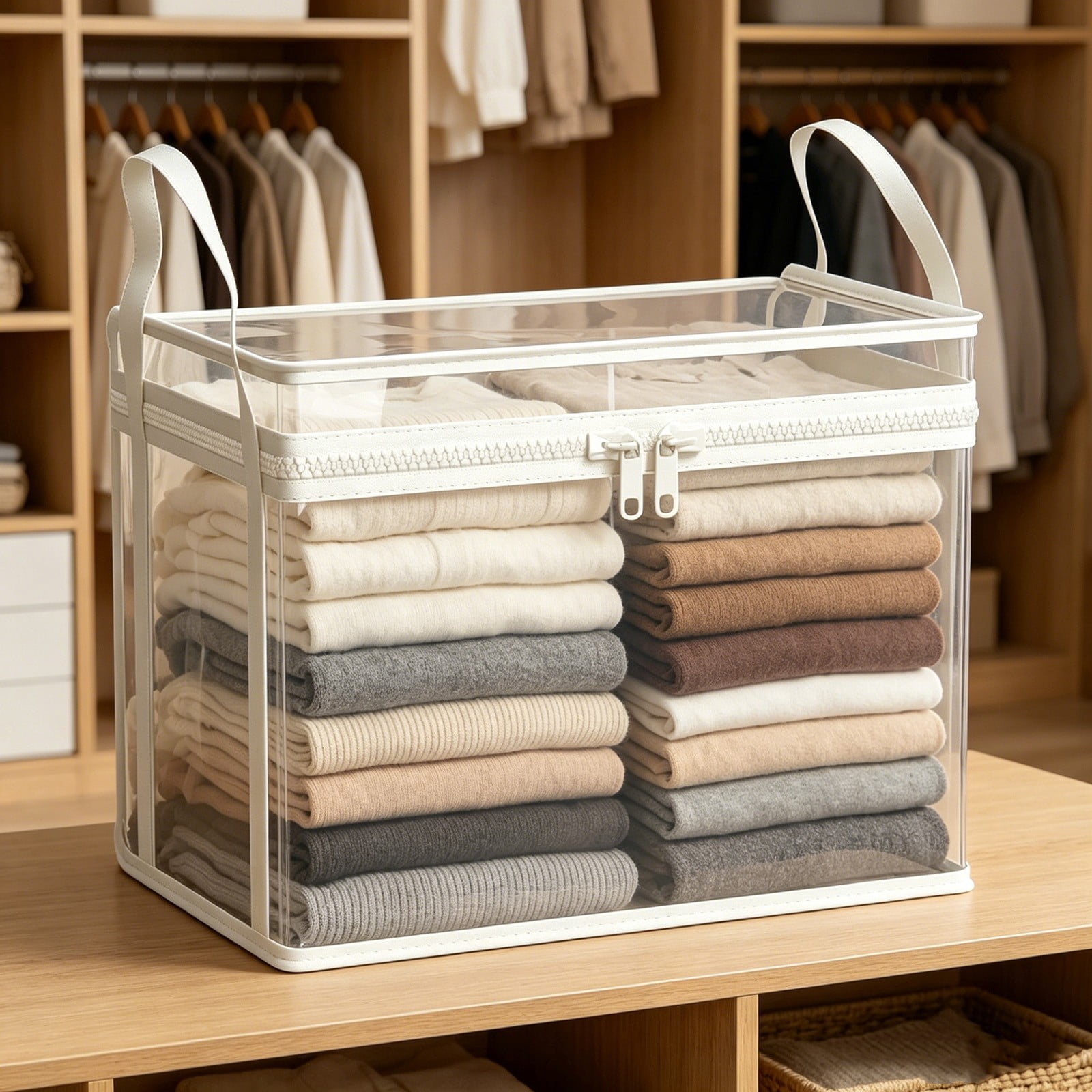 BIWEUTYDYS Heavy Duty Clear PVC Storage Box with Lid, Collapsible Book and Clothing Organizer (Clear, Medium) n14ck