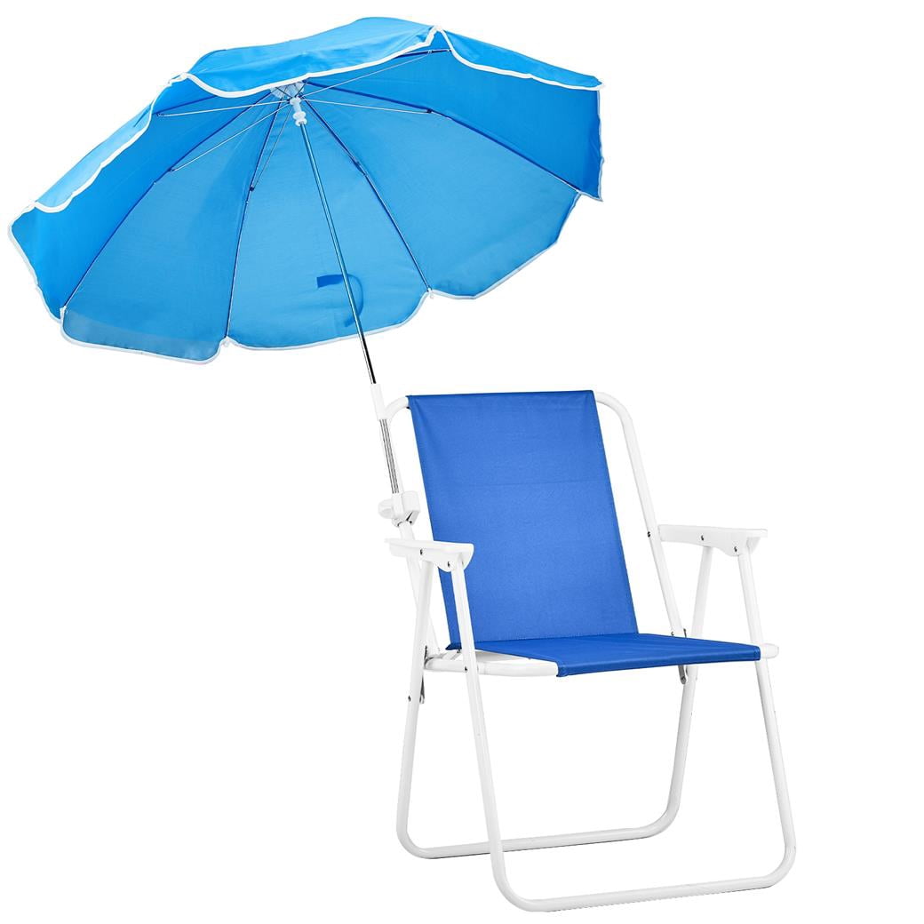 EDOEMSE Folding Beach Chair with Detachable Umbrella (Blue, 265 lb Capacity) 22nk5