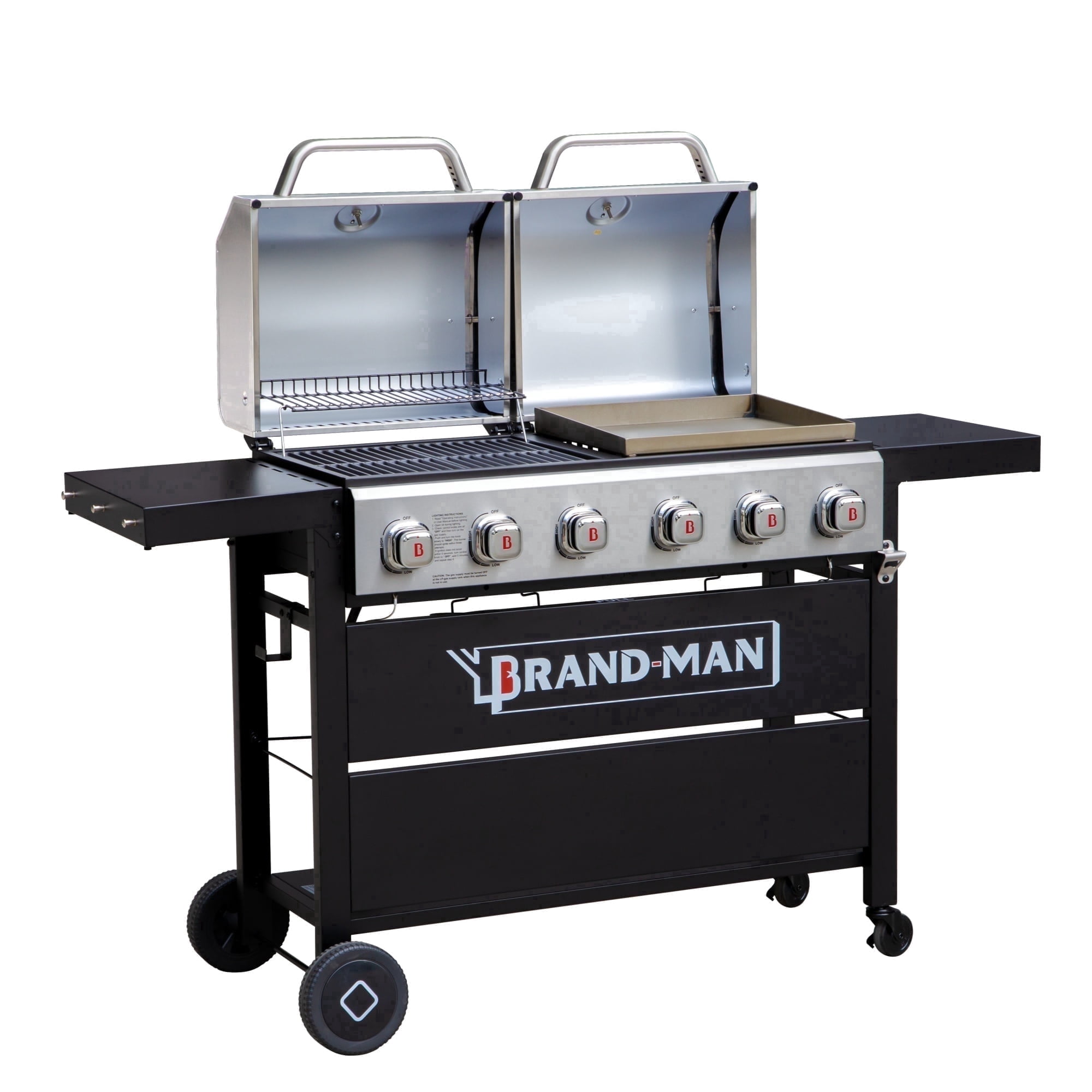 Brand Man 6-Burner Propane Gas Grill and Flat Top Griddle Combo with Stainless Steel Lids (Silver, 60,000 BTU) nh1hn