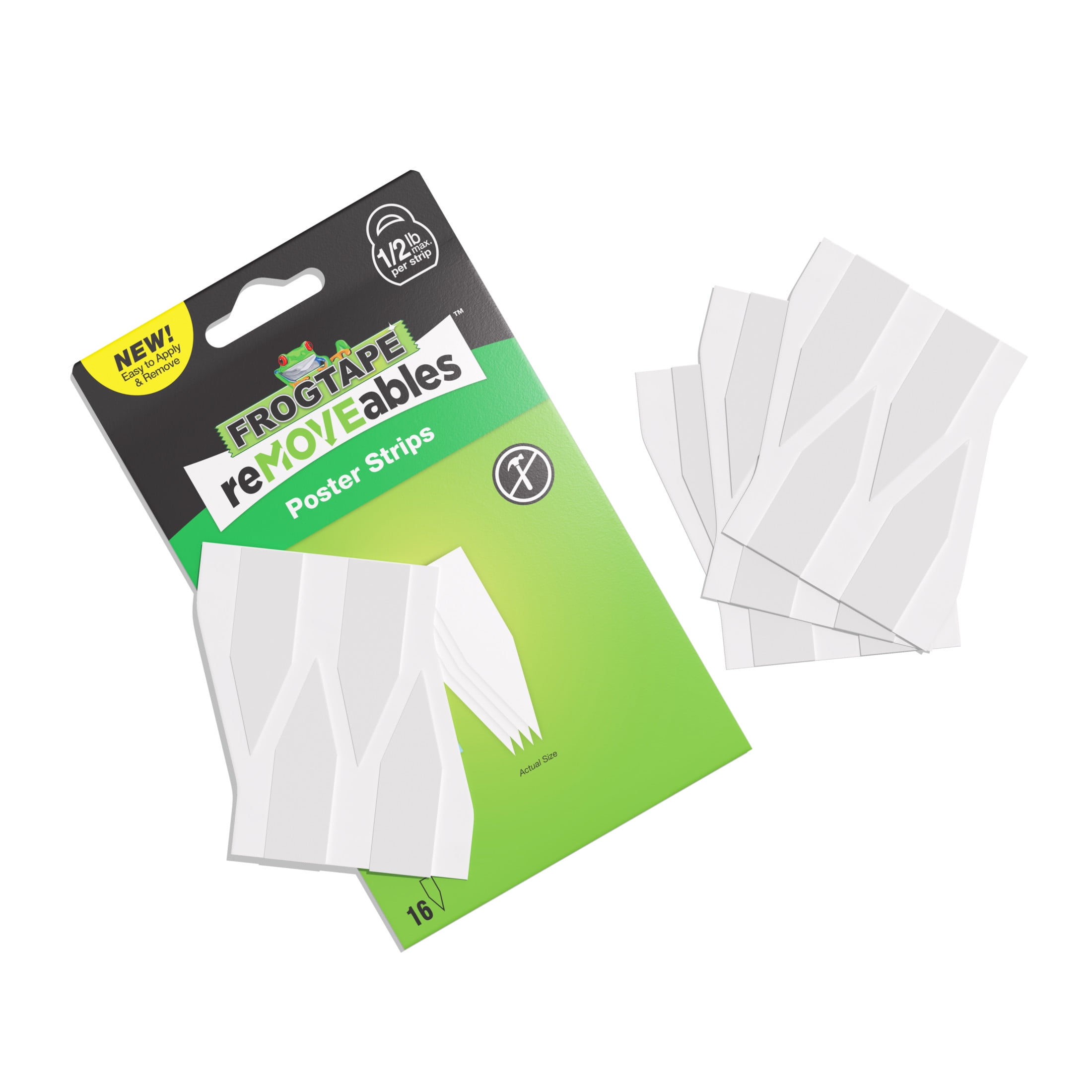 FrogTape reMOVEables Poster Strips, Damage-Free Mounting Adhesive for Wall Decor (White, 16 Count) np02k