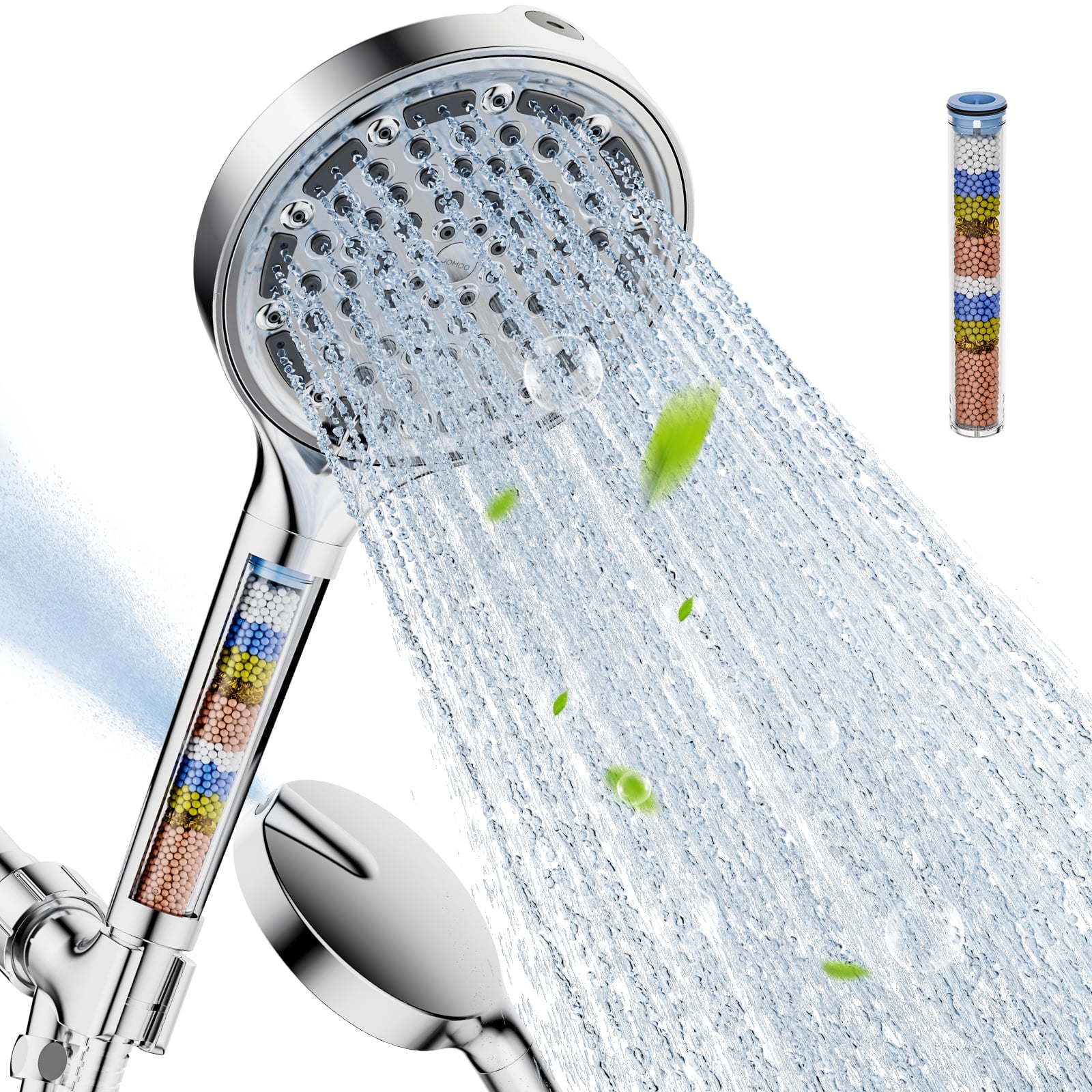 JOMOO Handheld Shower Head with 6 Spray Settings, High Pressure Filtered Showerhead for Hard Water, 6 in Head with 71 in Stainless Steel Hose (Chrome) up4ty