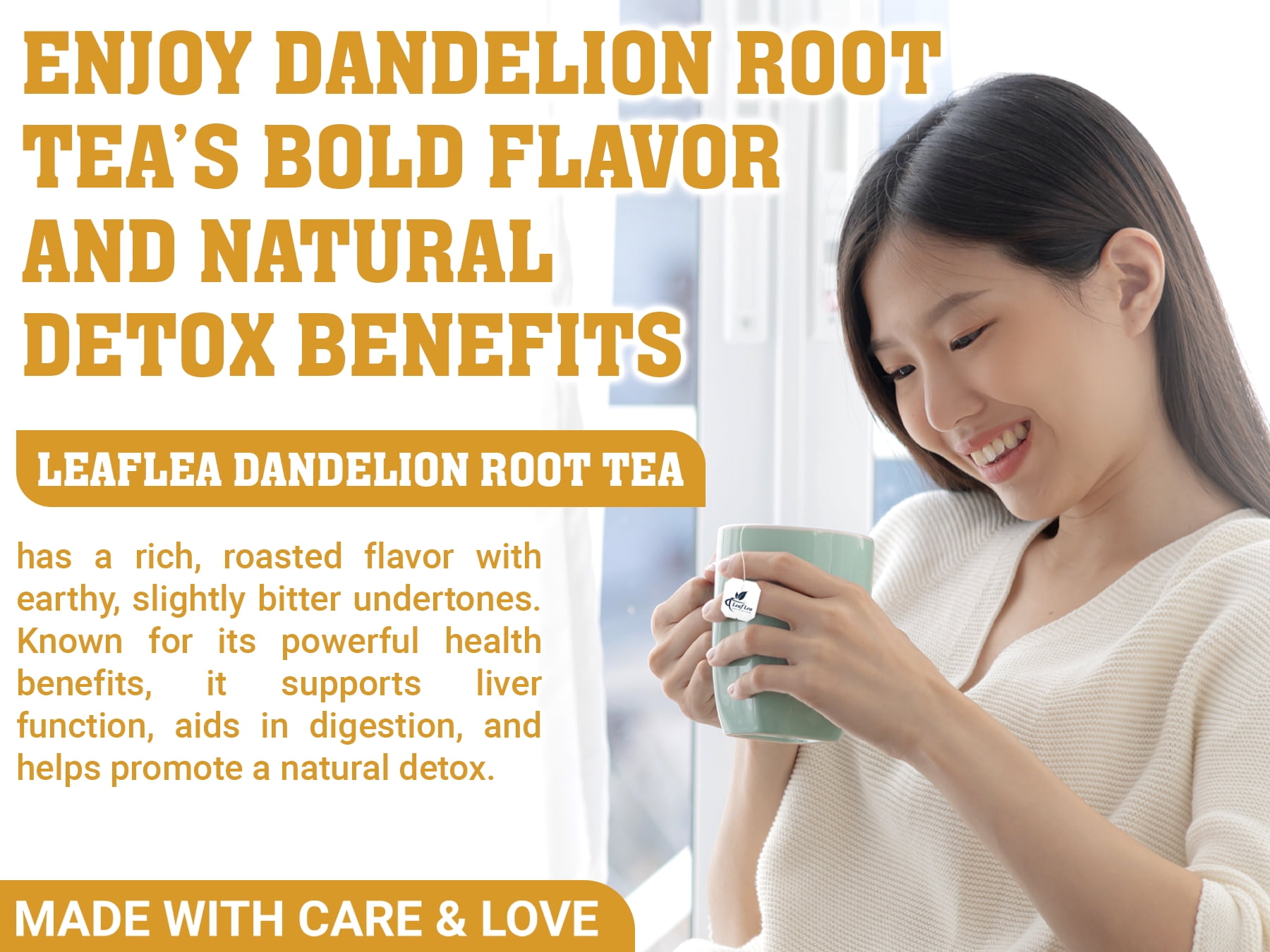 LeafLea Dandelion Root Herbal Tea Bags, Caffeine-Free Natural Tea Blend (240 Count, 6 Packs) l146r