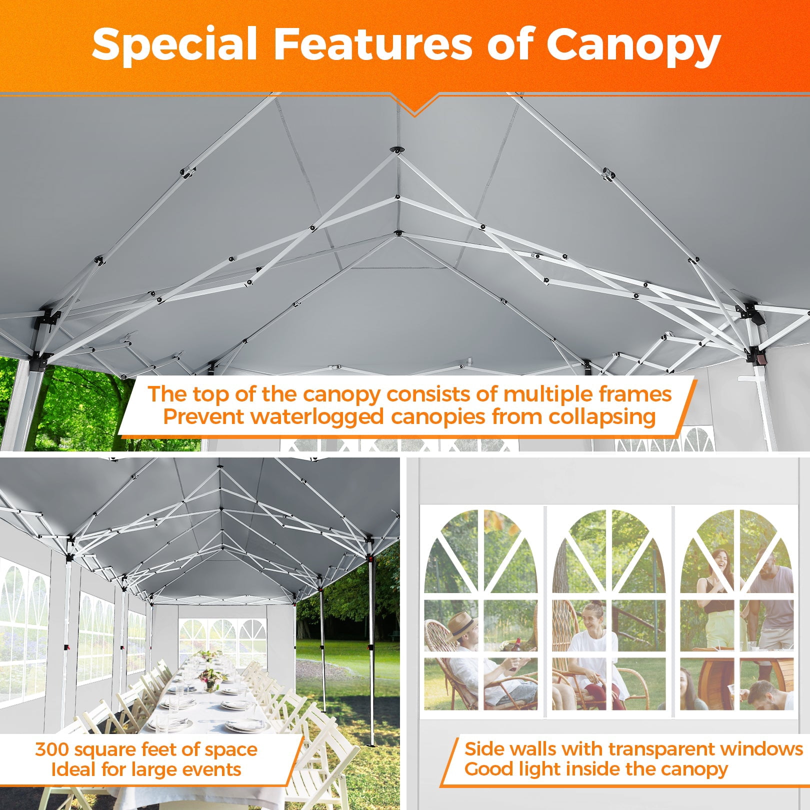 COBIZI 10x30 Pop Up Canopy Tent with Sidewalls, Waterproof Outdoor Gazebo for Parties and Events (Black, 10x30 ft) bhlhg