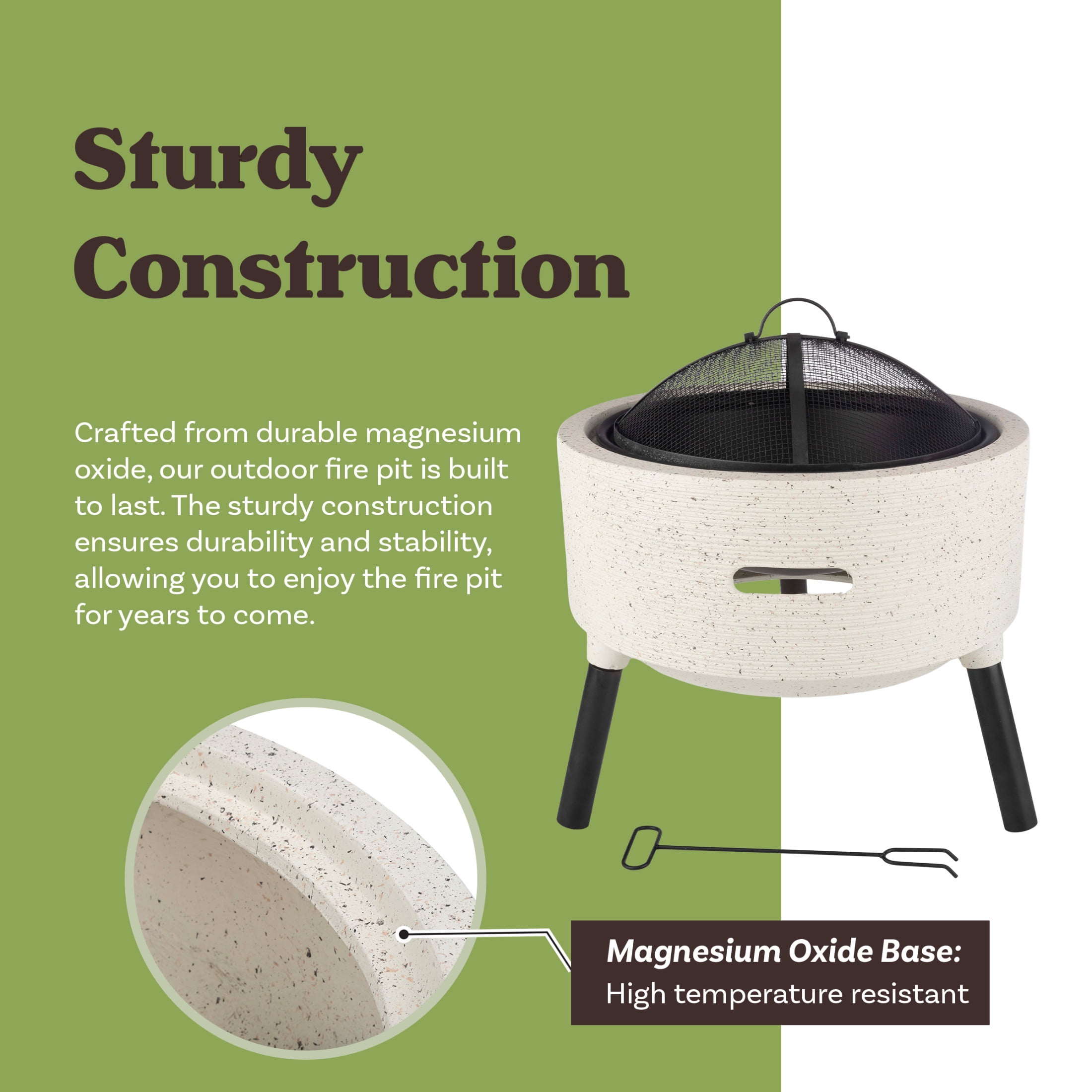 Pure Garden Round Outdoor Wood Burning Fire Pit with Spark Screen and Cover (Light Gray, 21 in) 84k1n