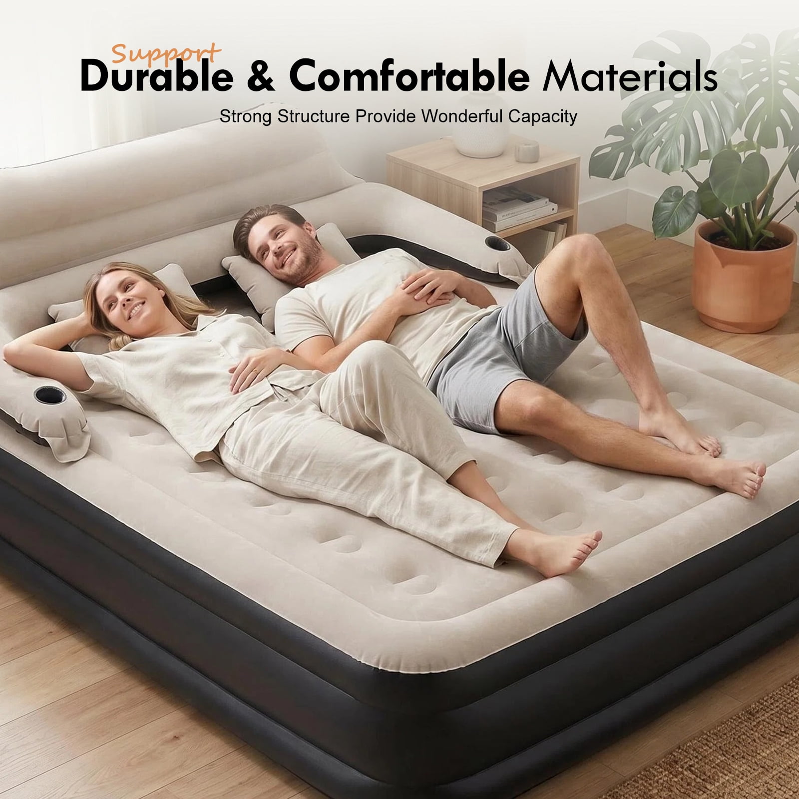 Honeydrill Queen Size Air Mattress with Headboard and Built-in Pump (80 in x 60 in x 15 in) ryihm