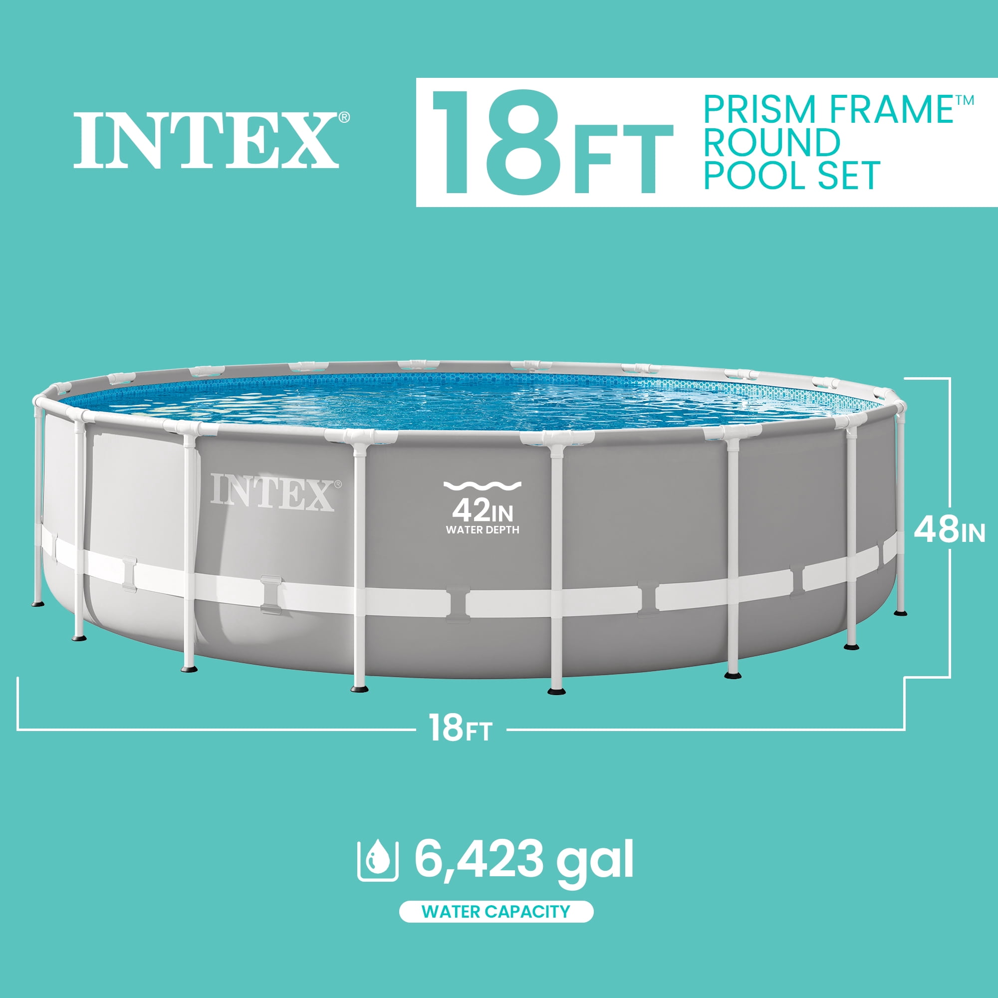 Intex Prism Frame Premium Above Ground Swimming Pool Set (Gray, 18 ft x 48 in) 2zqob