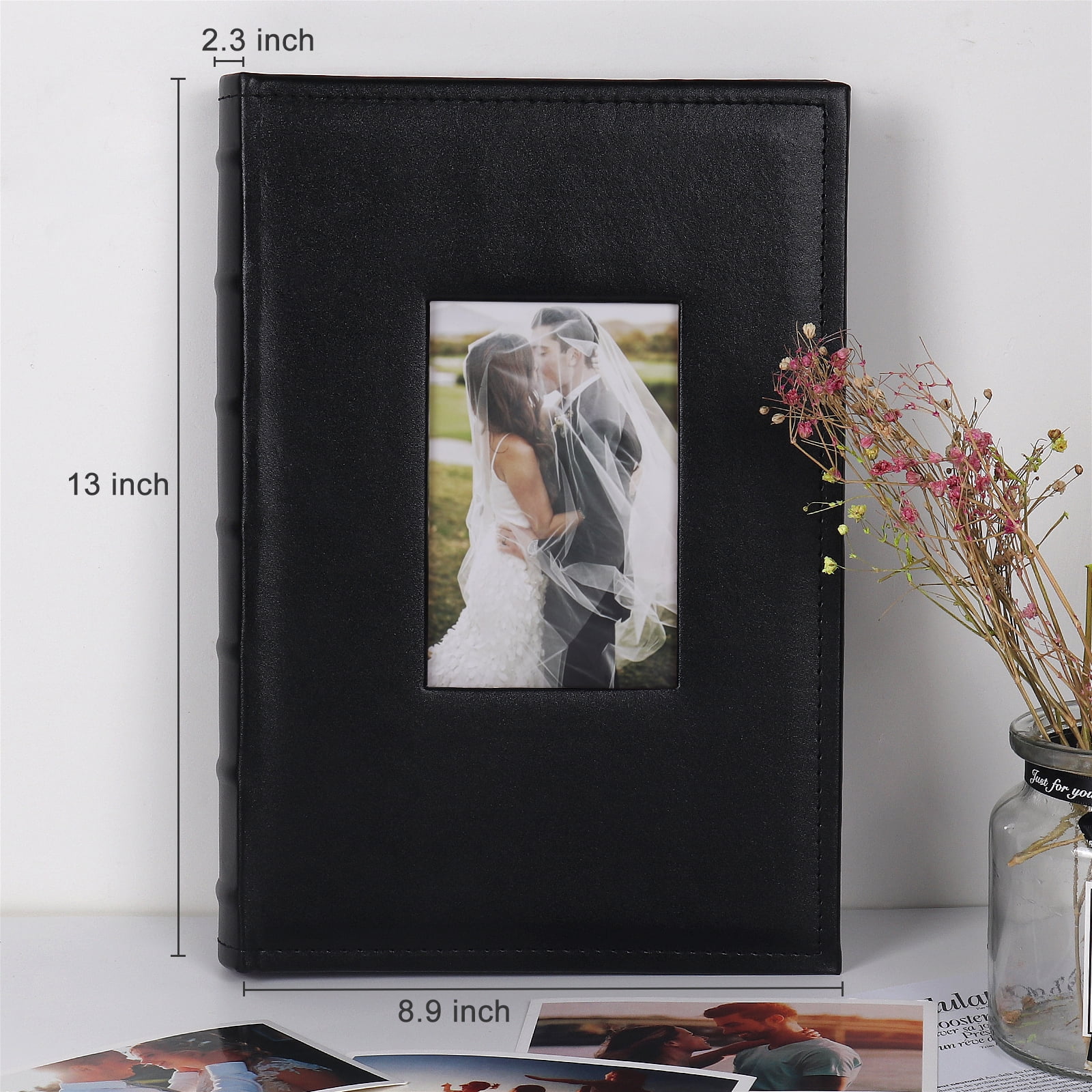 RECUTMS Photo Album for 4x6 Pictures, Premium Leather Cover Wedding and Family Memory Book (Black, 300 Photos) iaxn1