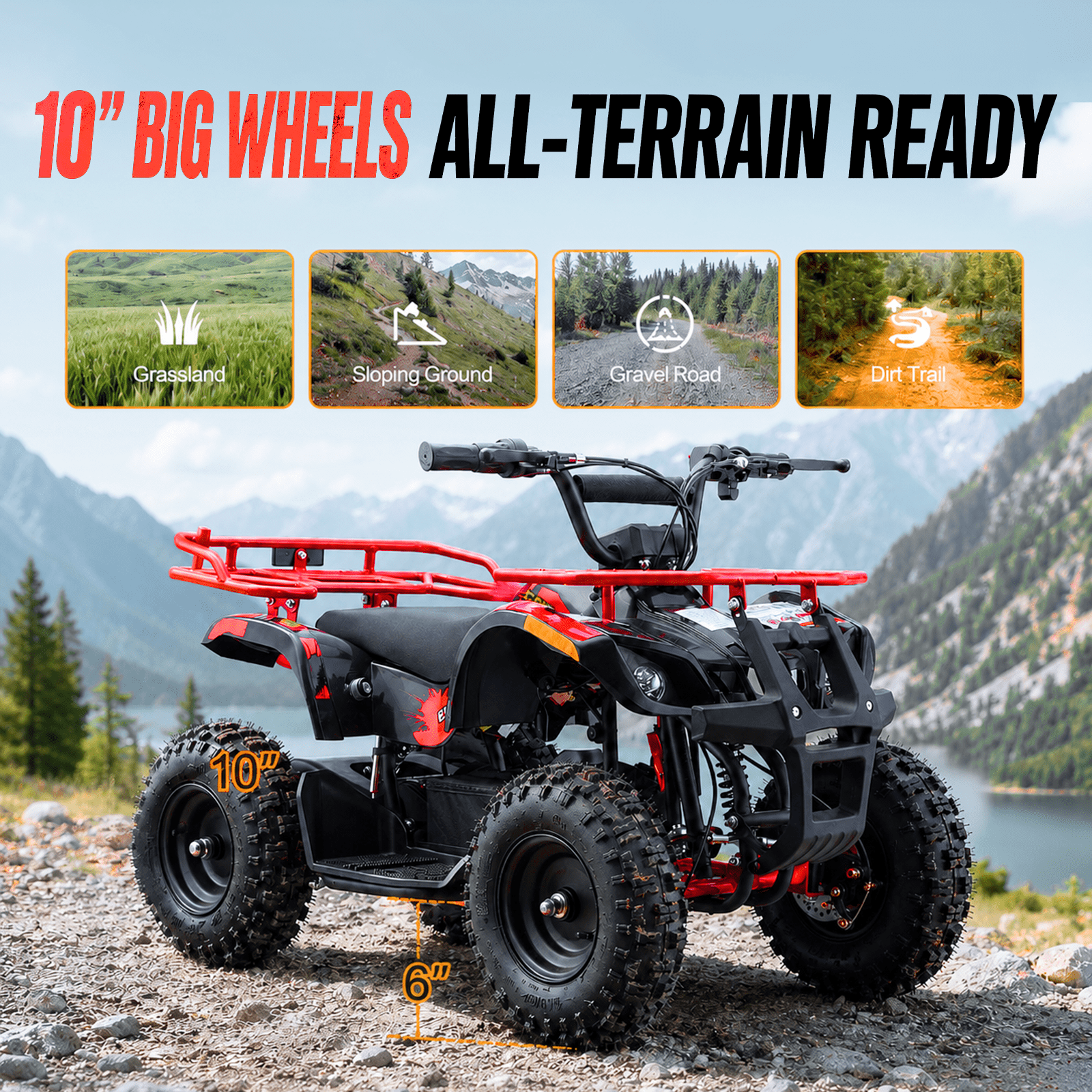 HOVER HEART Electric Dirt Quad, 500W Off-Road 4-Wheeler with Dual Suspension (Red, 143 lb Capacity) my324