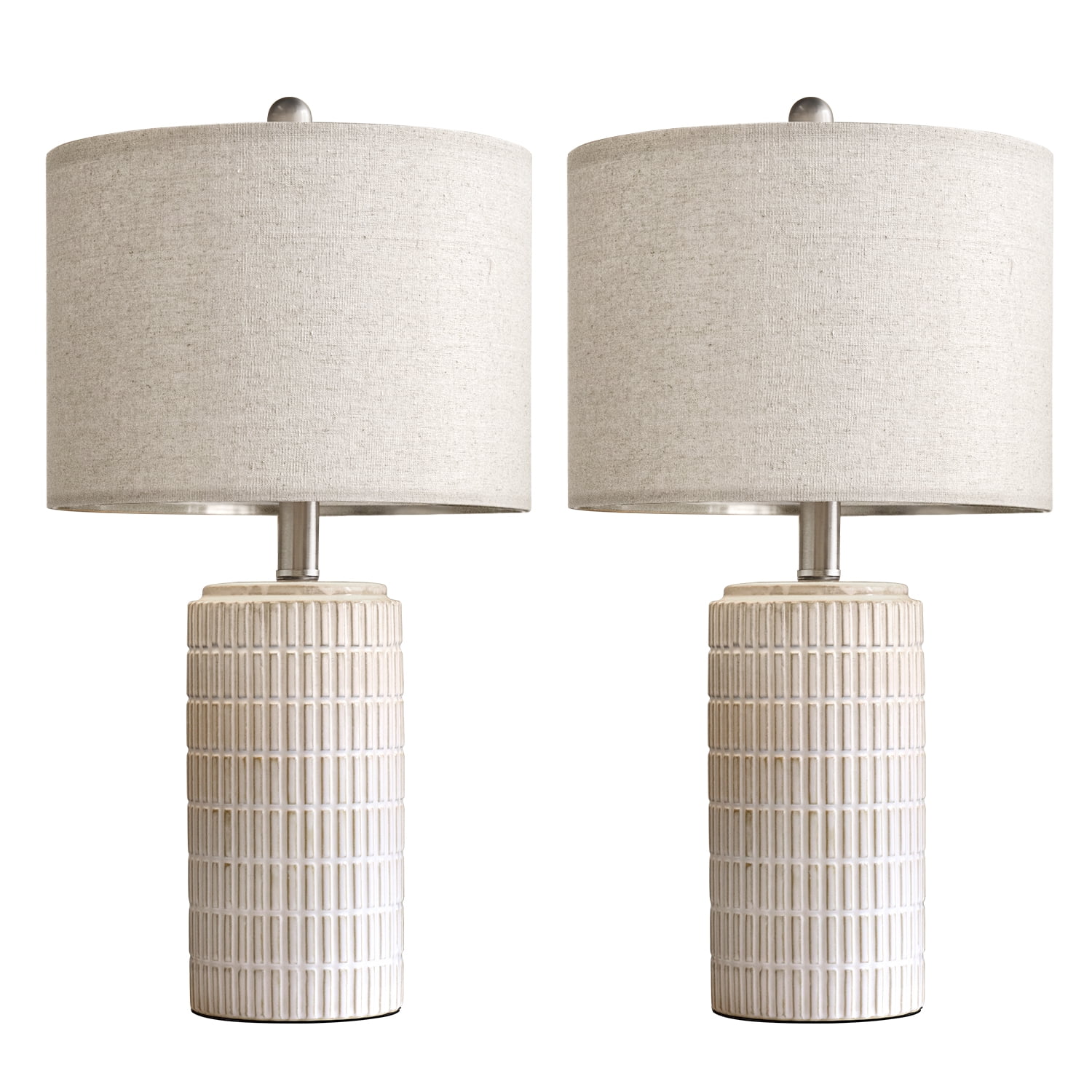 Oneach Ceramic Table Lamps Set of 2, Rustic Bedside Nightstand Lighting with Linen Shades (White, 23 in) 5a0kk