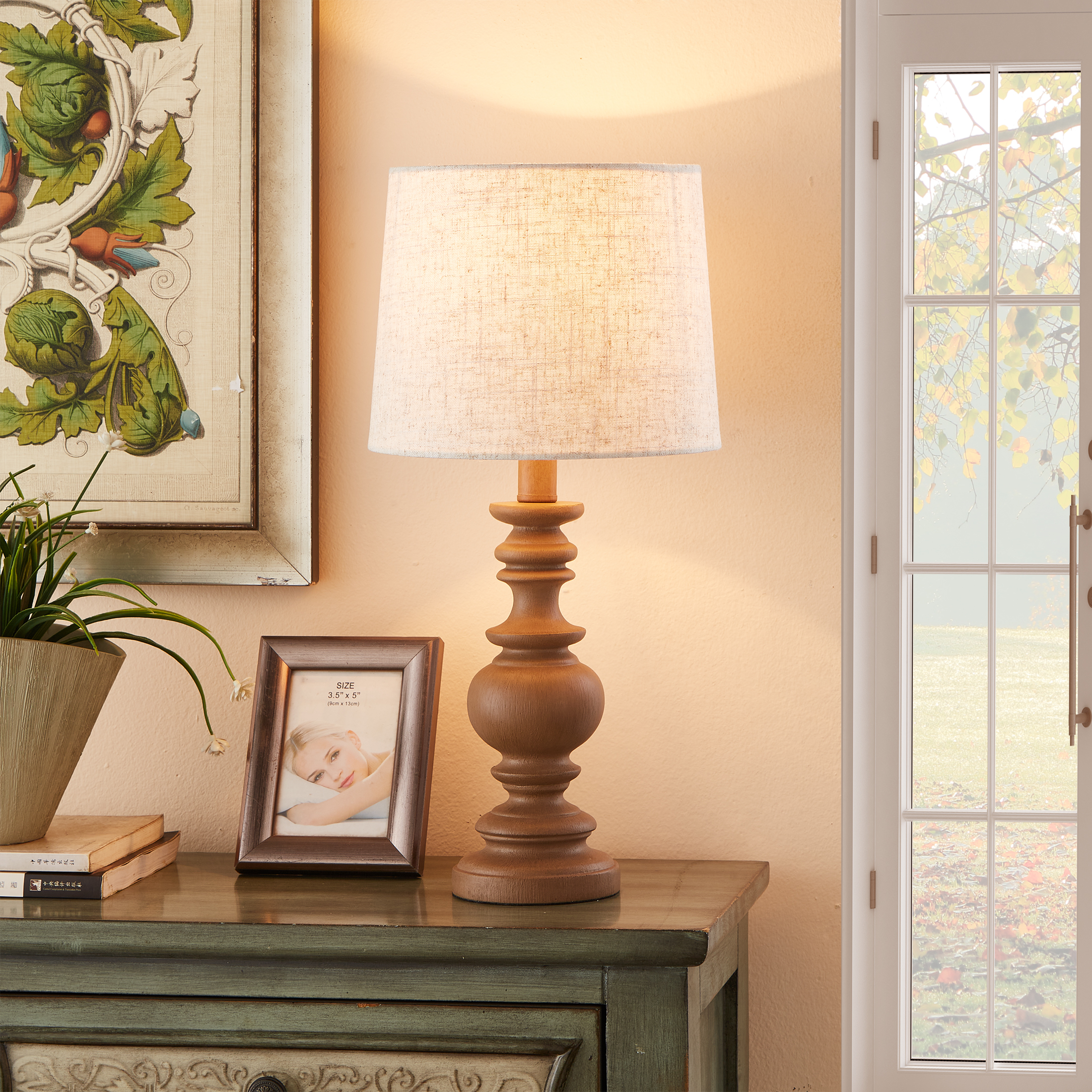 Mainstays Resin Table Lamp with Linen Shade, Modern Bedside Lighting (Brown, 18.75 in) mnlmk