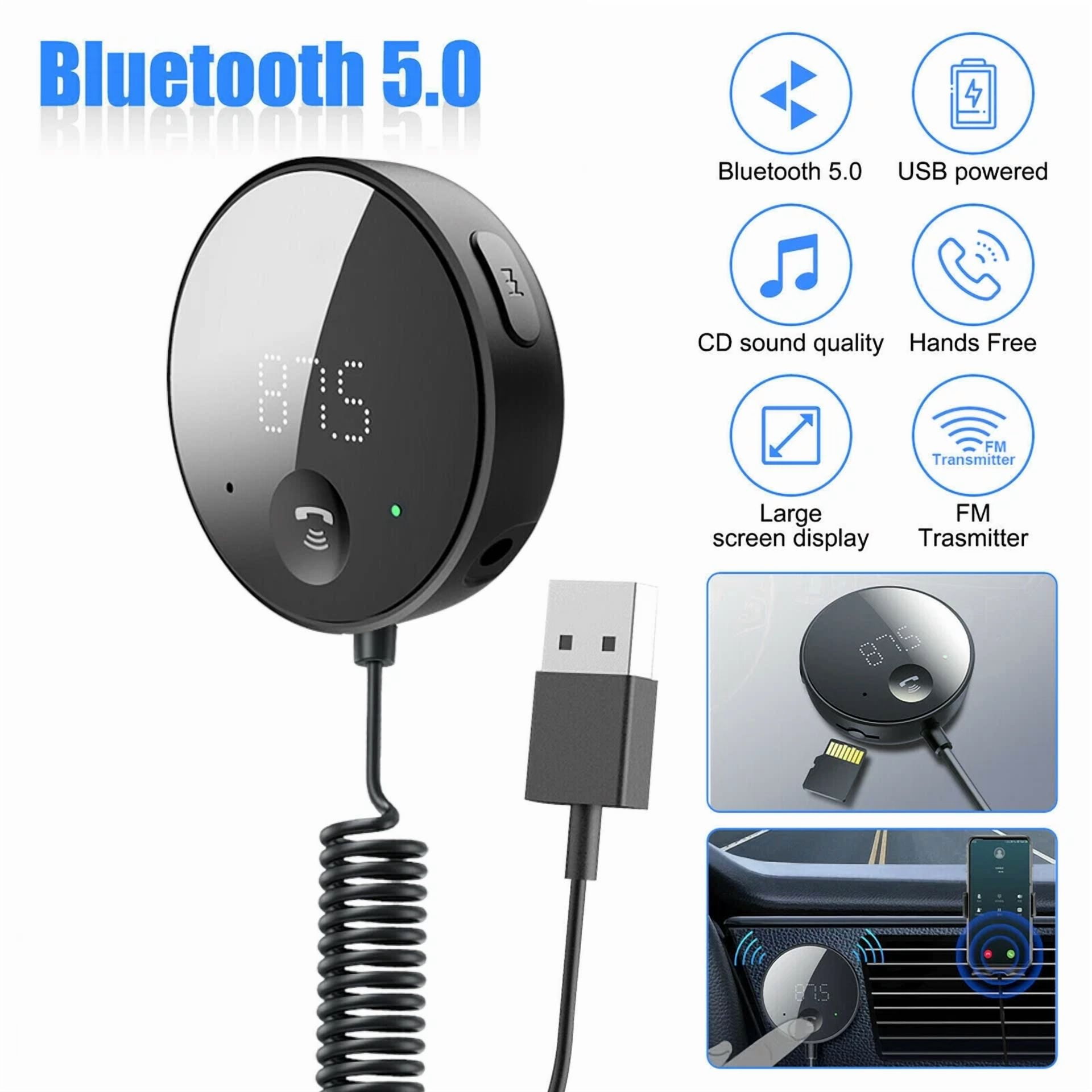 Rhea Bluetooth 5.0 Wireless Car FM Transmitter Aux Stereo Audio Receiver Adapter (Black, 1 Pack) kc9lb