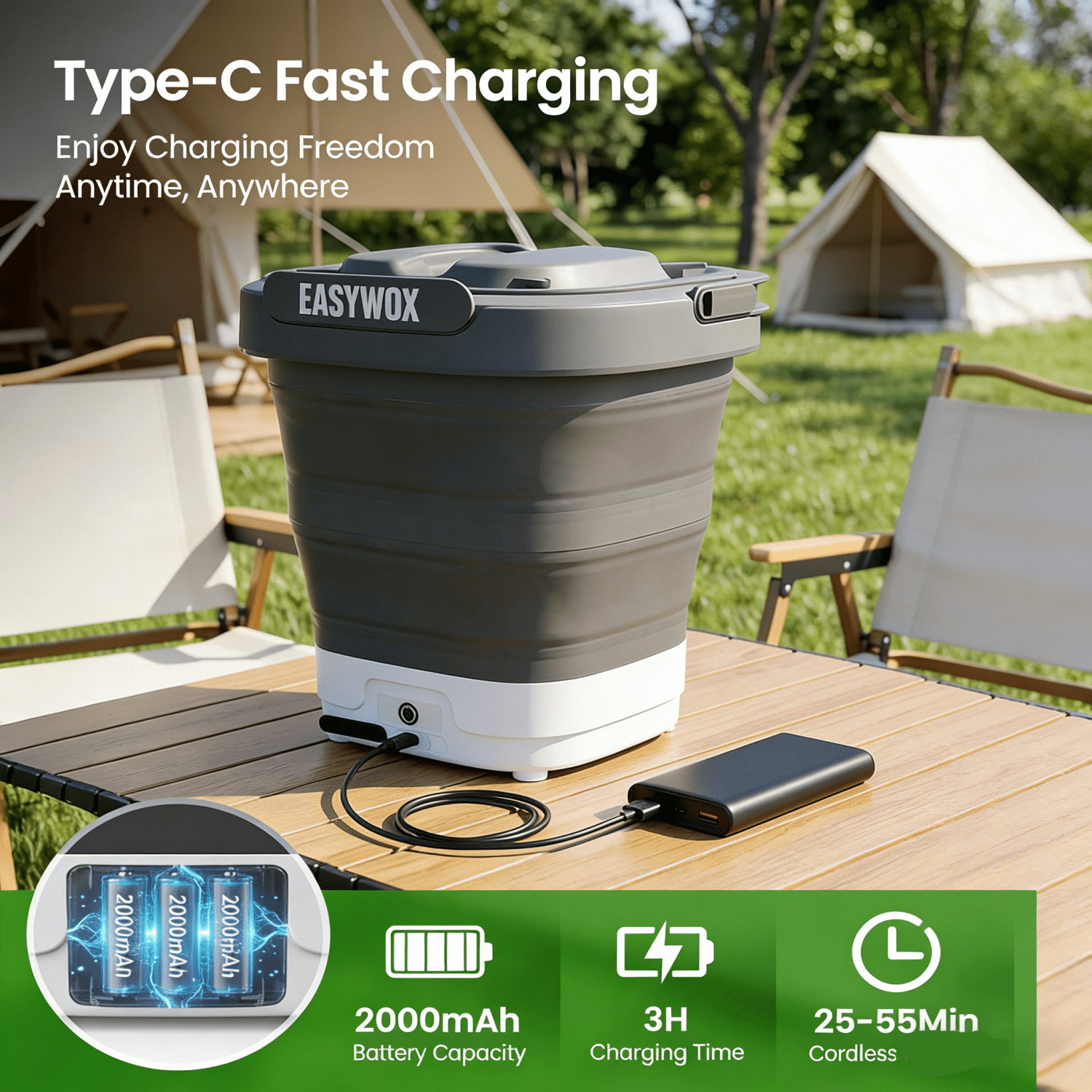 EasyWox Cordless Electric Pressure Washer, Portable Foldable Power Cleaner with 3.2 gal Tank (290 PSI, 4-in-1 Nozzle) 5sqax