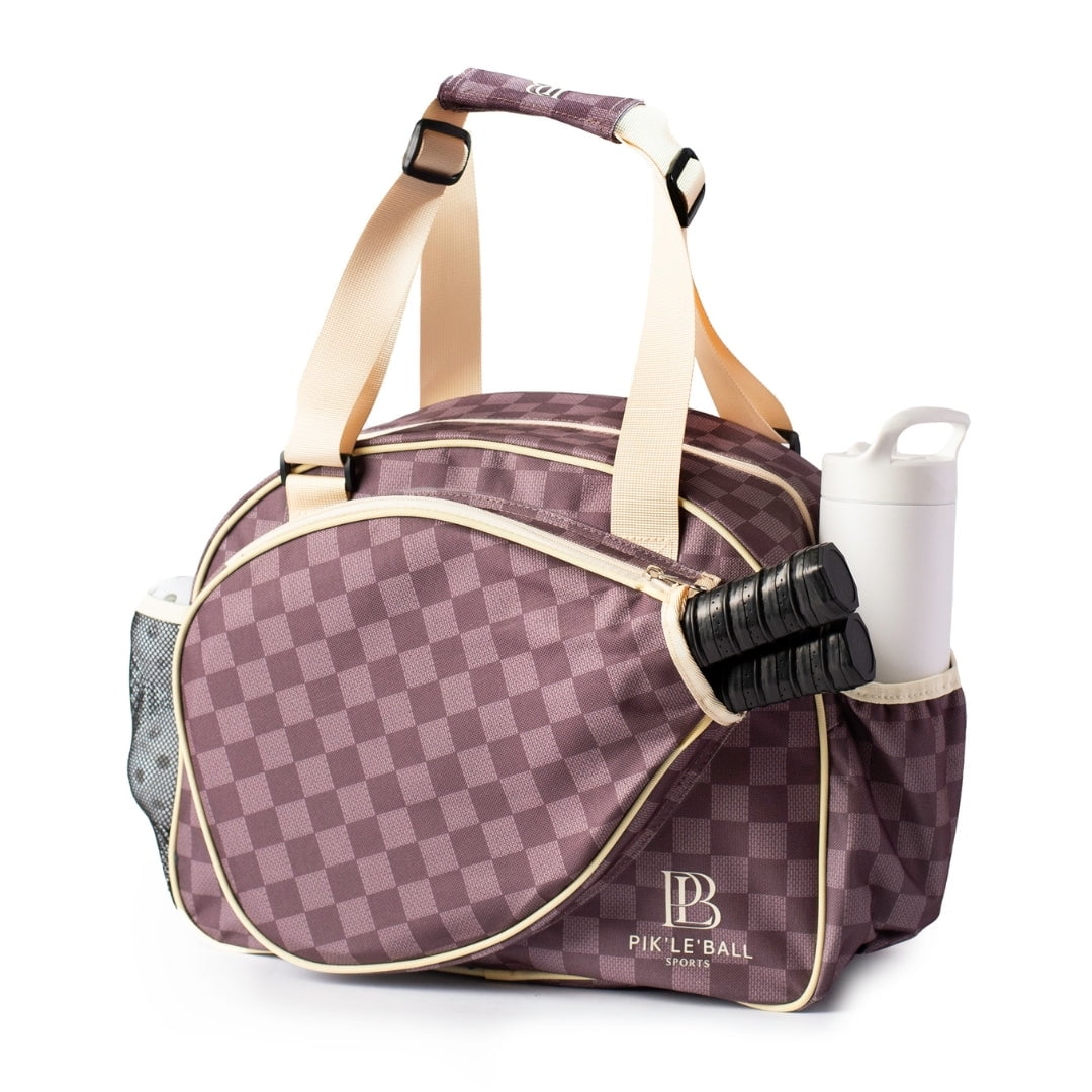Pik'le'Ball Checkered Pickleball Bag Stylish & Versatile Sport Tote (Brown, 15 in x 12 in x 6 in) 3bo5s