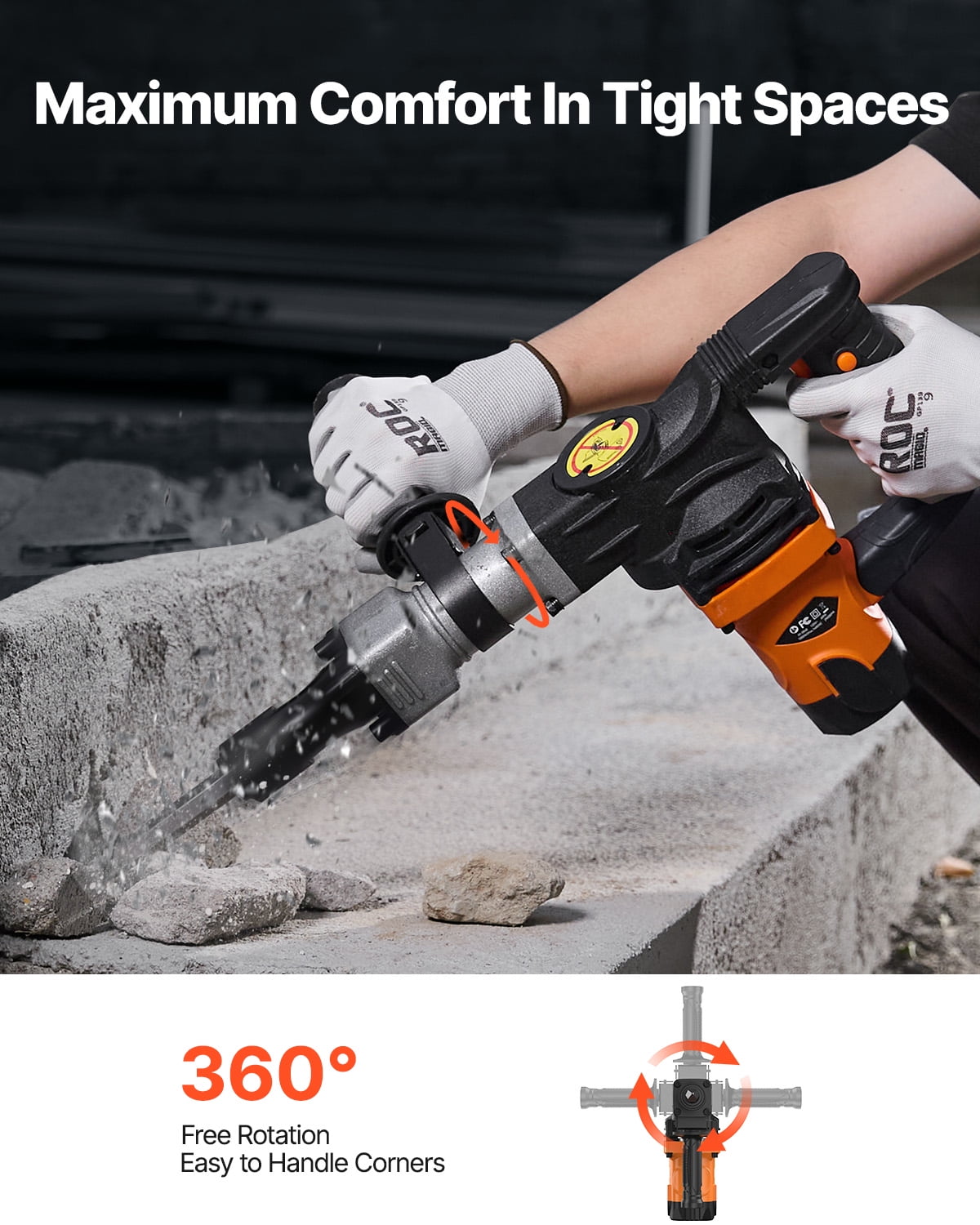 BENTISM Electric Hammer Drill, 1400W Industrial Demolition Tool for Concrete Breaking (Orange, 110V) 1wfzx