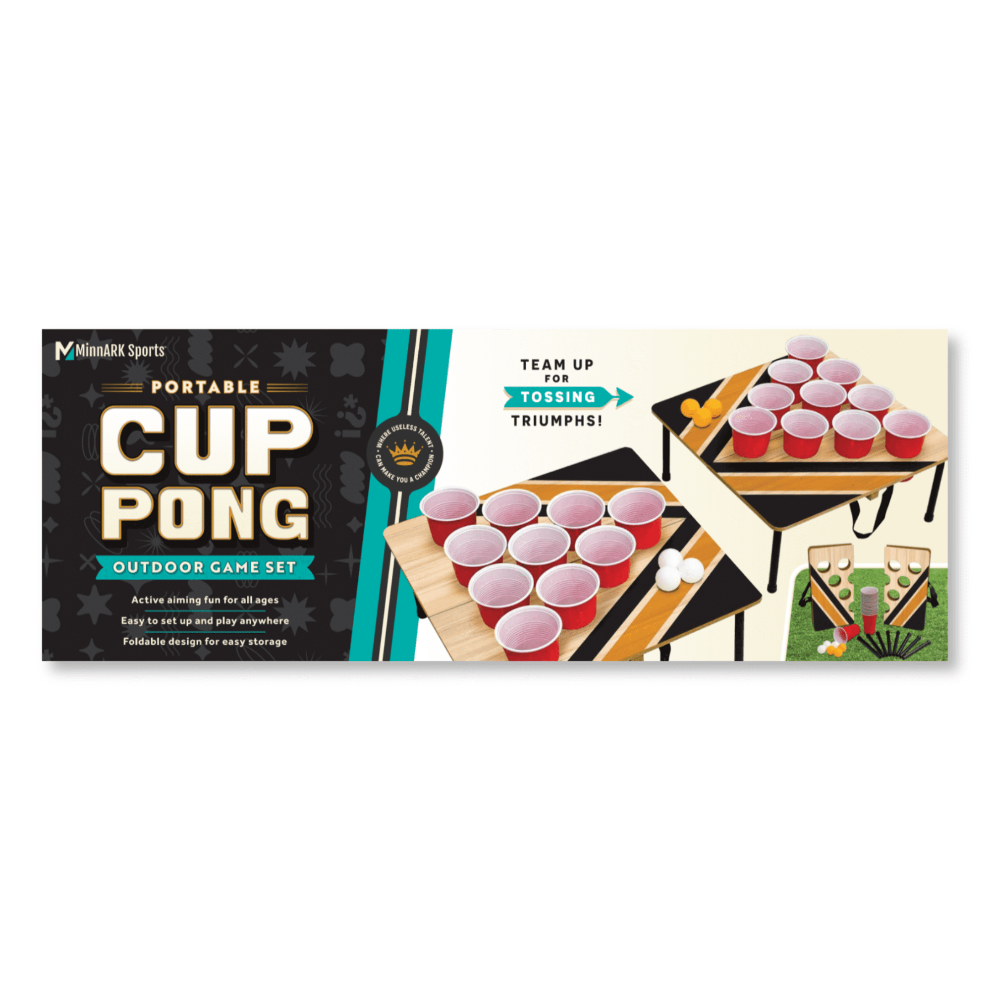 MinnARK Portable Cup Pong Outdoor Toss Game Set (2 Foldable Boards, 10 Cups, 6 Balls) trzmo