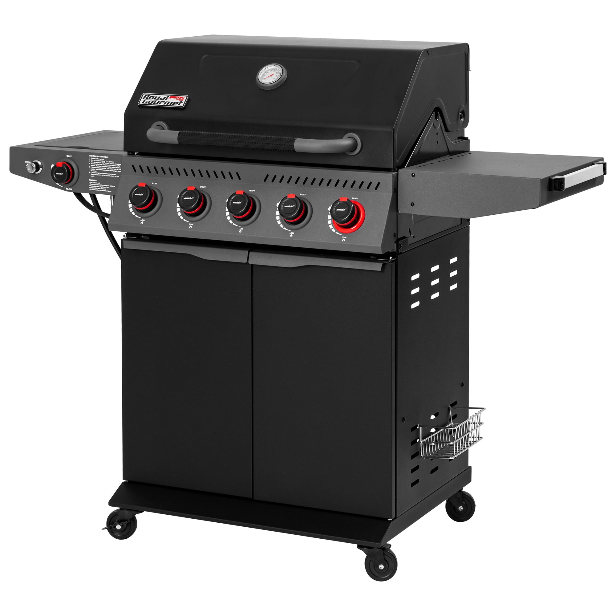 Royal Gourmet GA5407H 5-Burner Gas Grill with Sear Burner and Side Burner (Black, 645 sq in) n75si