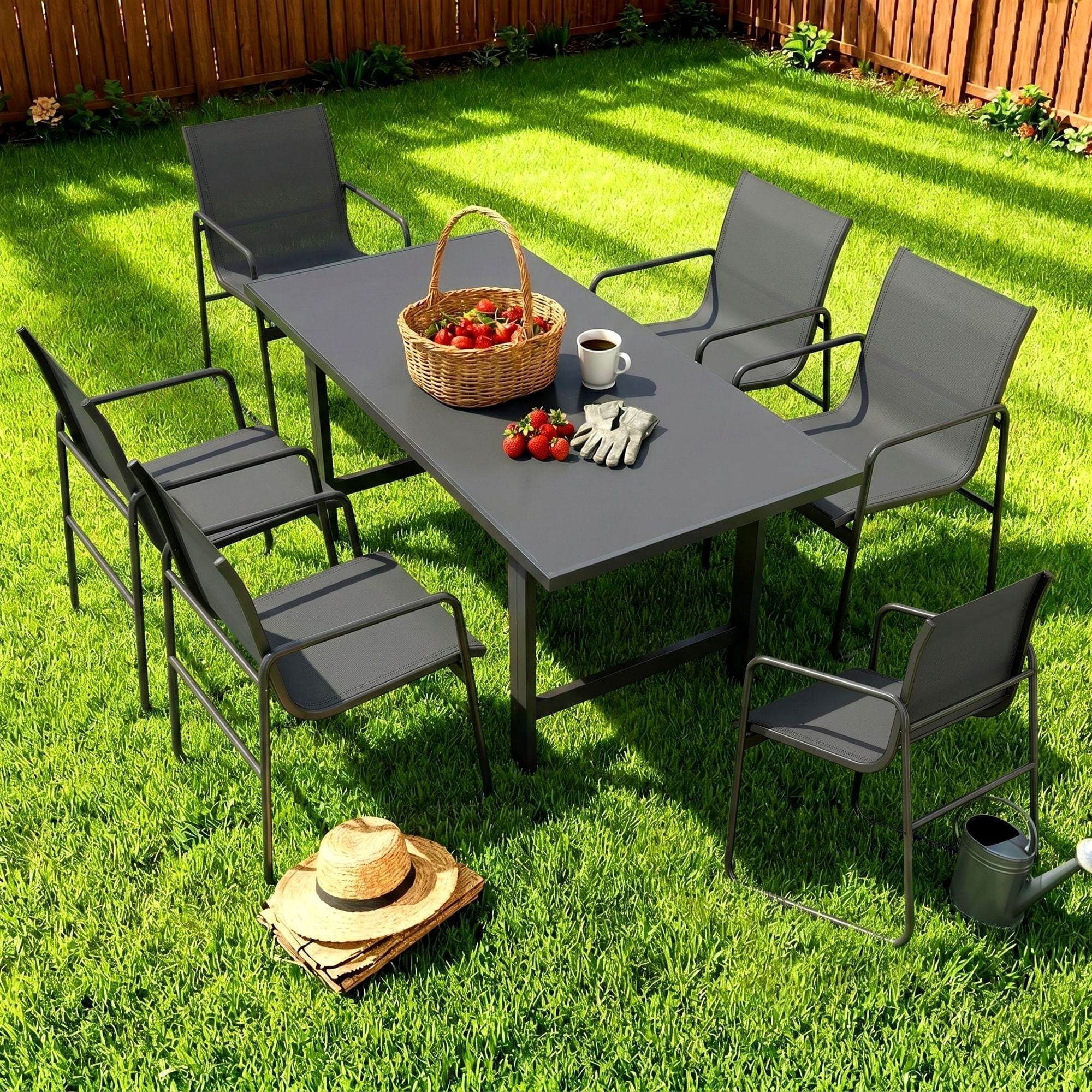 Vitarpatio 7-Piece Outdoor Patio Dining Set with 6 Textilene Chairs and Glass Table (Black, 7-Piece Set) l57ce